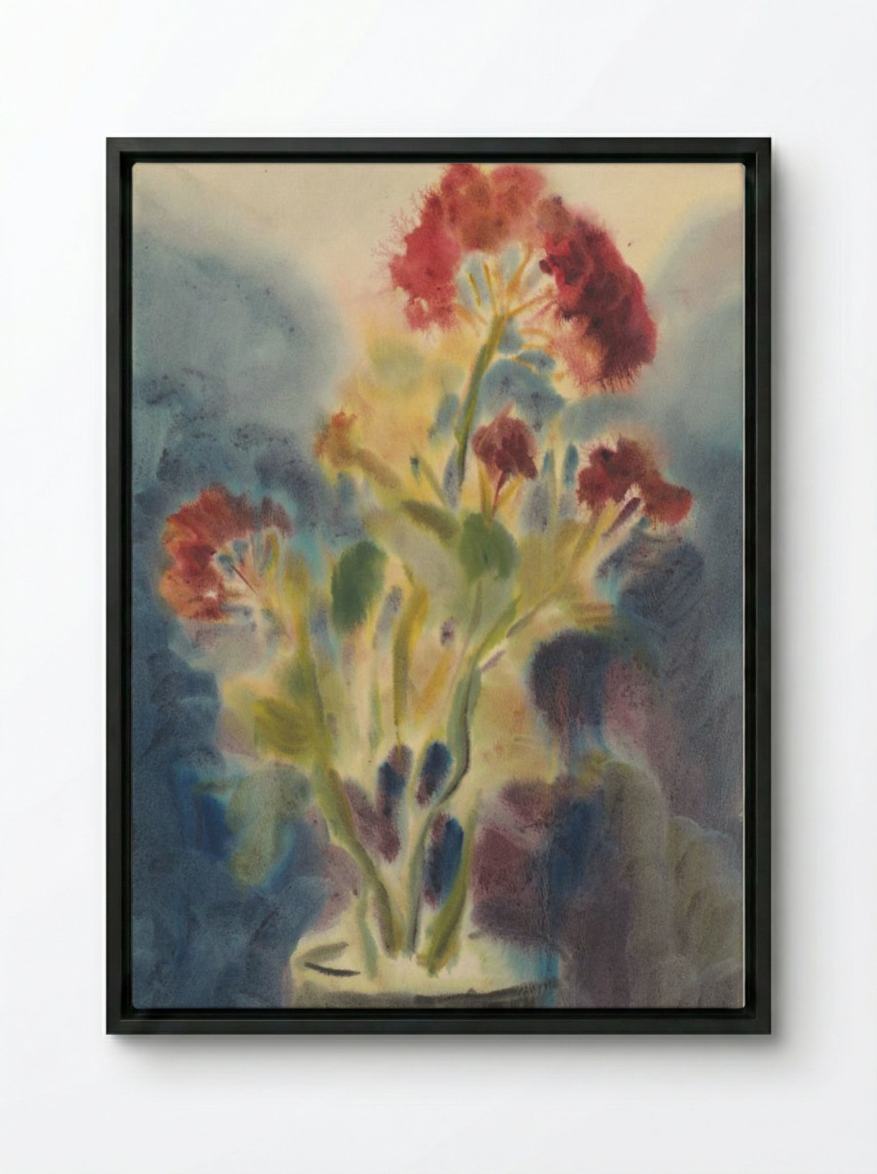 Red Flowers in Vase - Zolo Palugyay - Framed Canvas Black