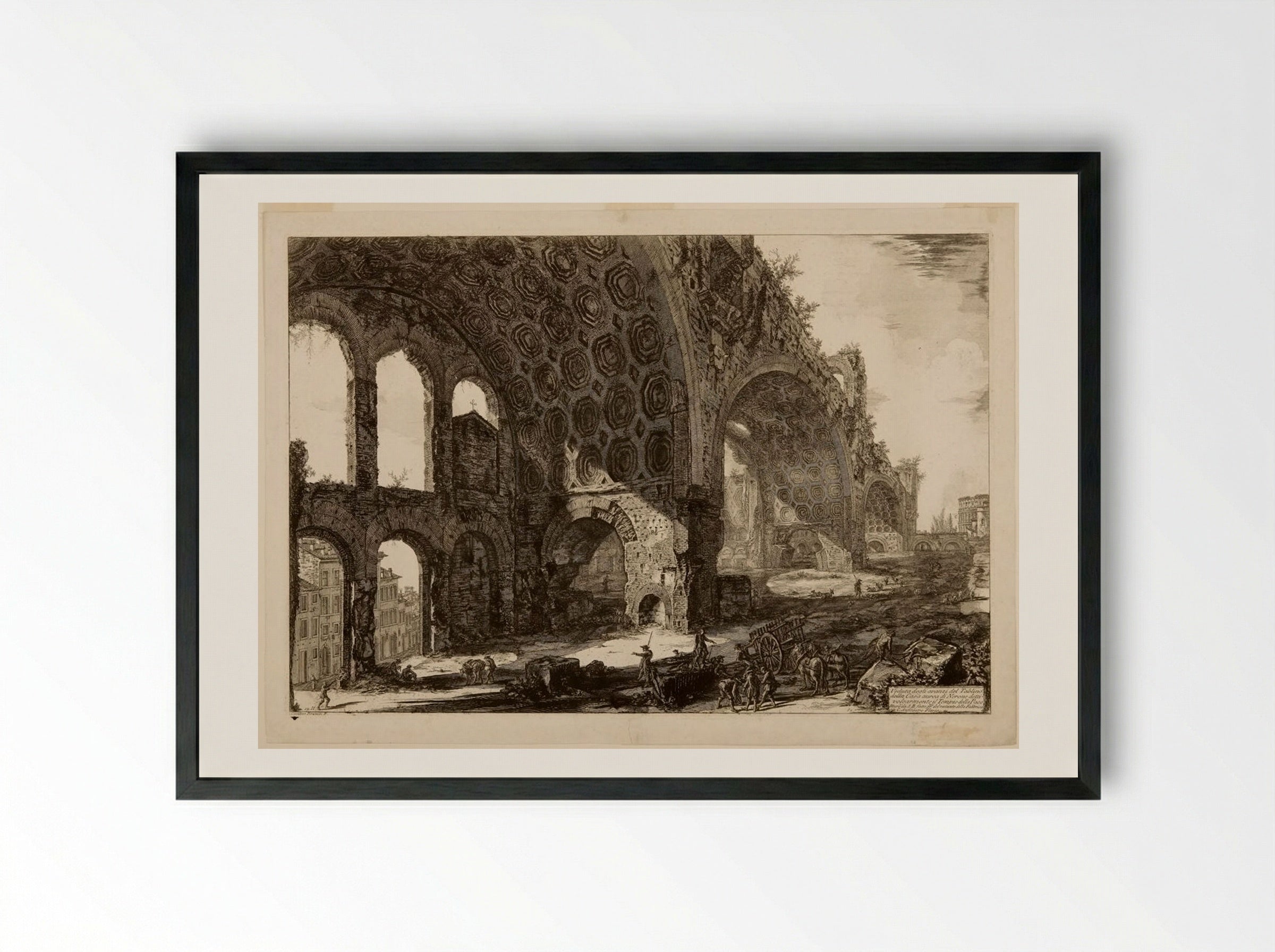 The Basilica of Constantine, with a Street Seen through Arches on the Left - Giovanni Battista Piranesi - Framed Print Black