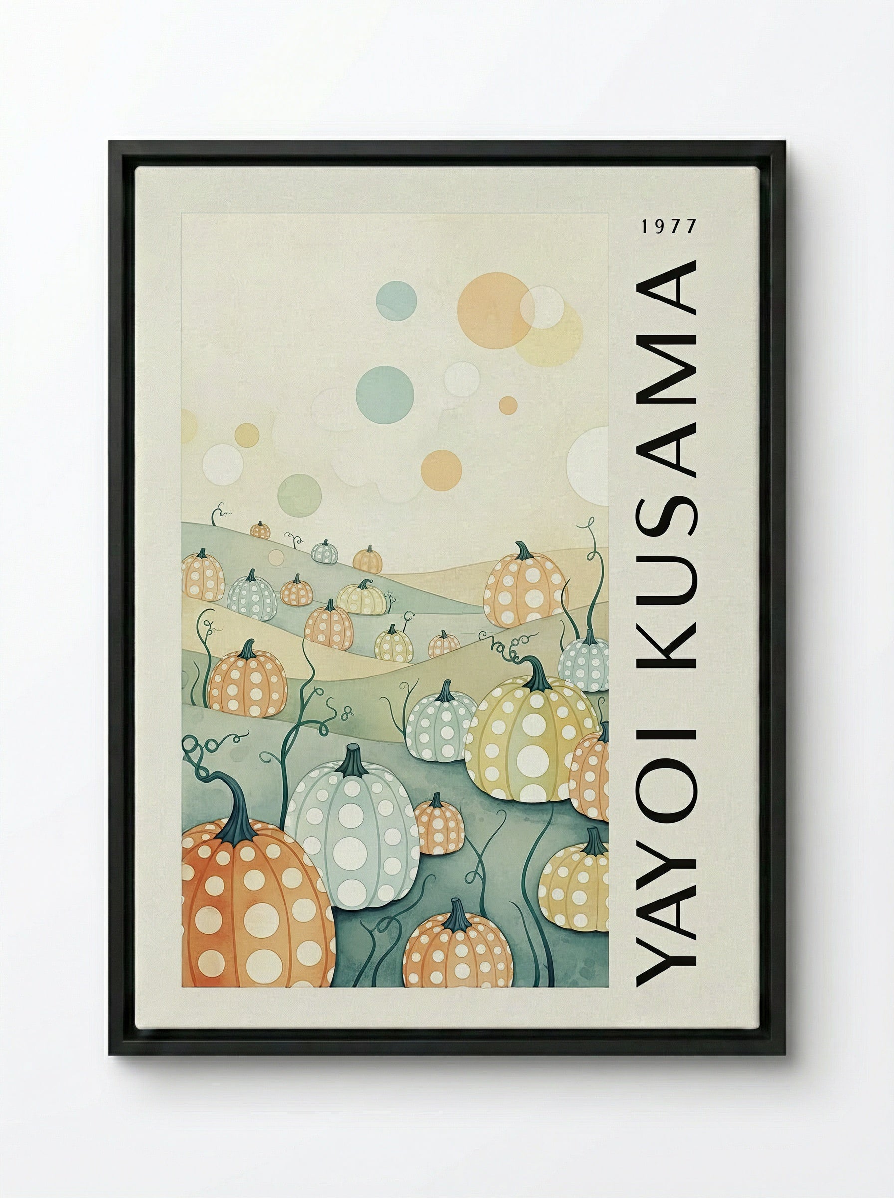 Pumpkins - Yayoi Kusama - Framed Canvas Black