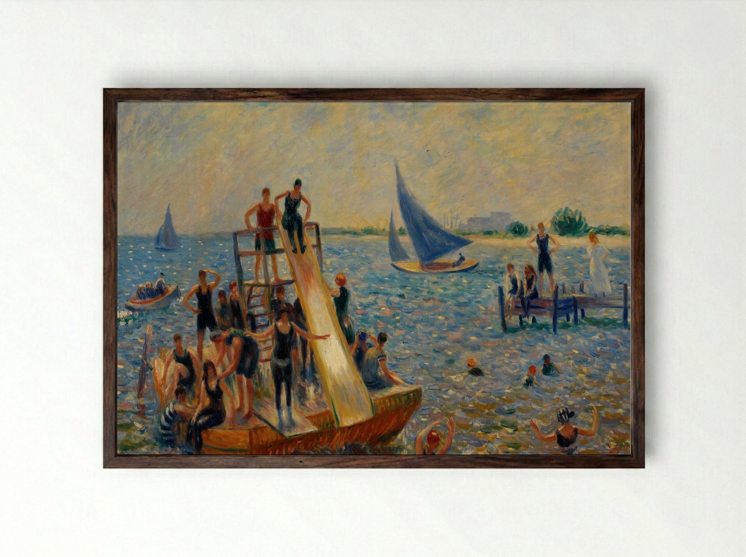 The Raft - William James Glackens - Framed Print Dark Wood