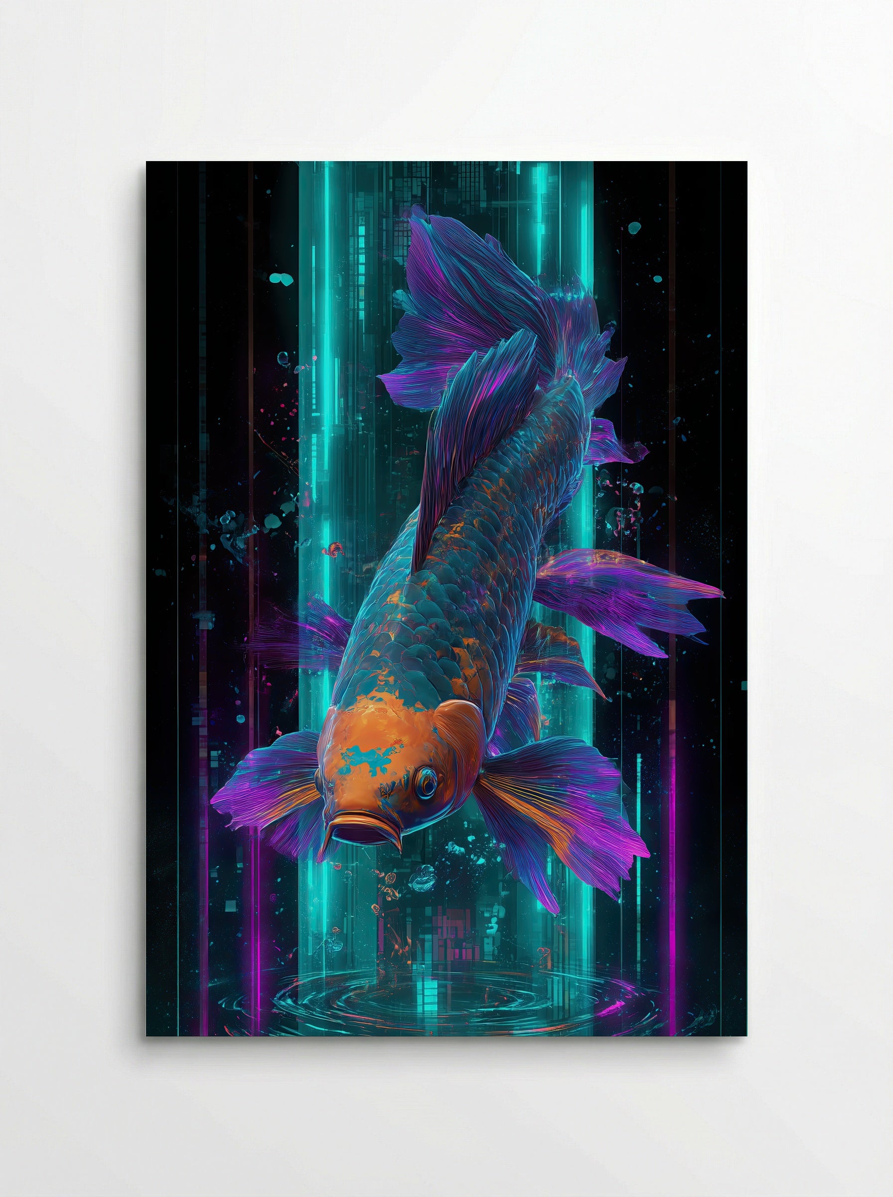 Neon Koi No.1 – Electric Teal & Violet Holographic Print - Poster
