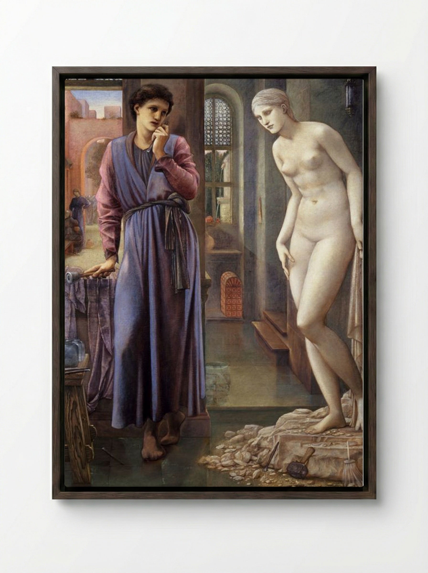 Pygmalion and the Image: The Hand Refrains - Edward Burne-Jones - Framed Canvas Dark Wood