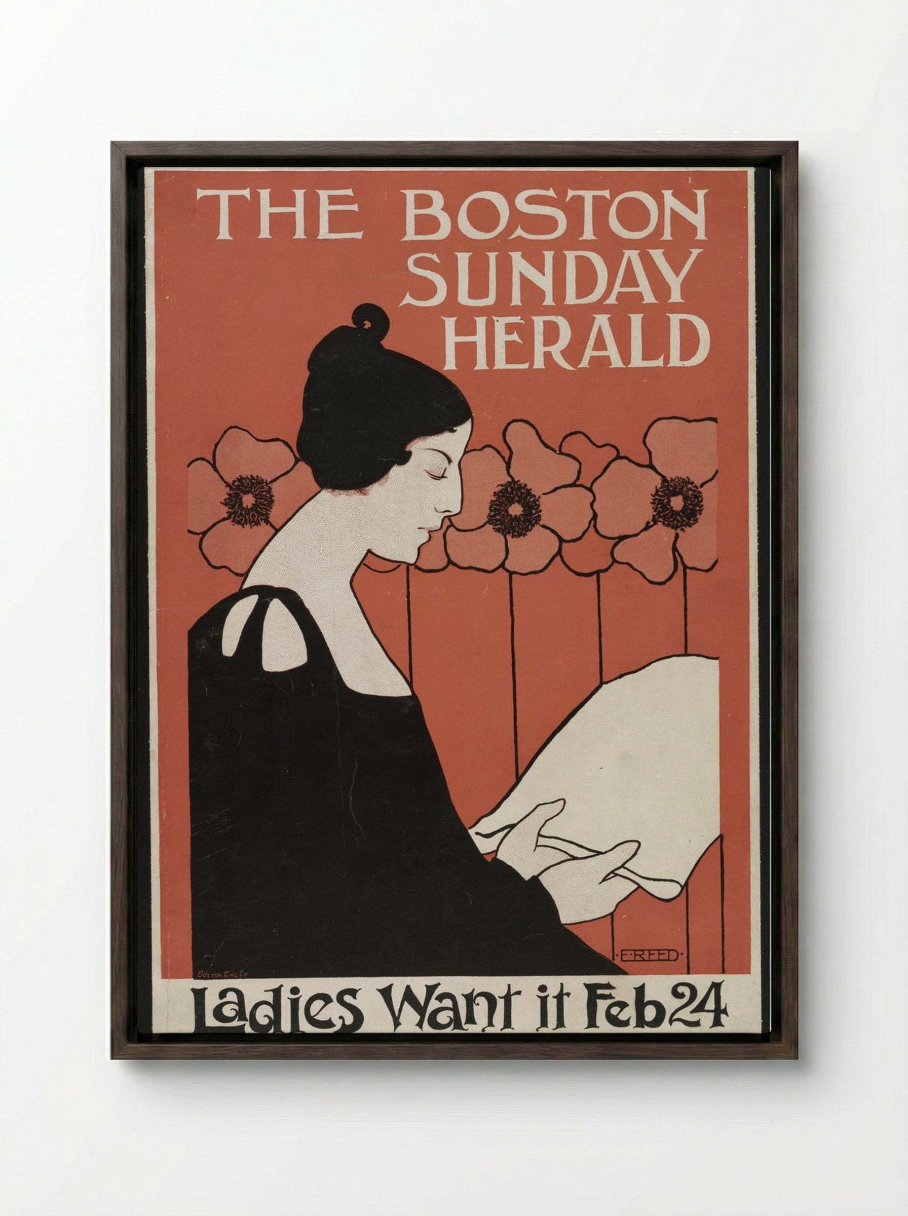 The Boston Sunday Herald - Ladies Want It Feb 24 - Ethel Reed - Framed Canvas Dark Wood