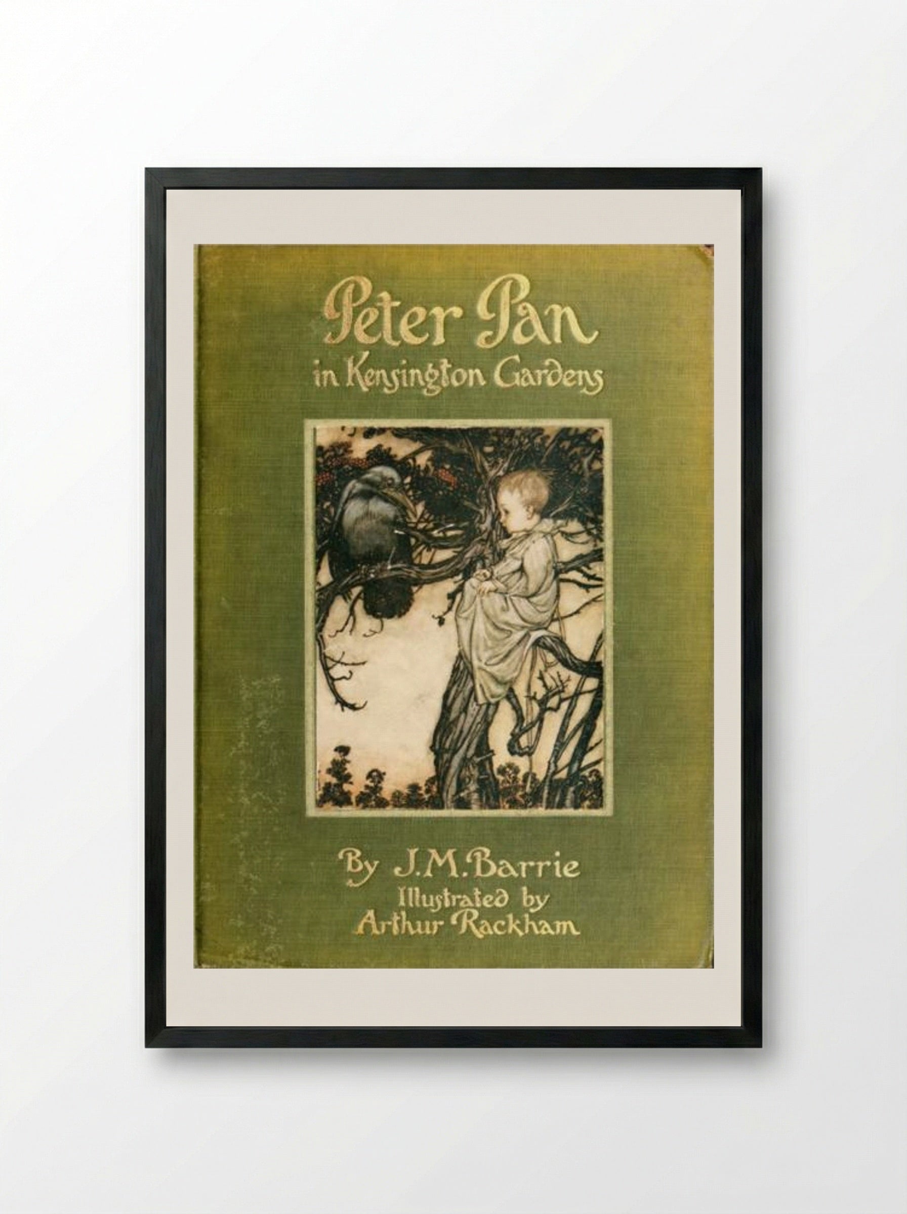 Peter Pan in Kensington Gardens (Book Cover) - Arthur Rackham - Framed Print Black