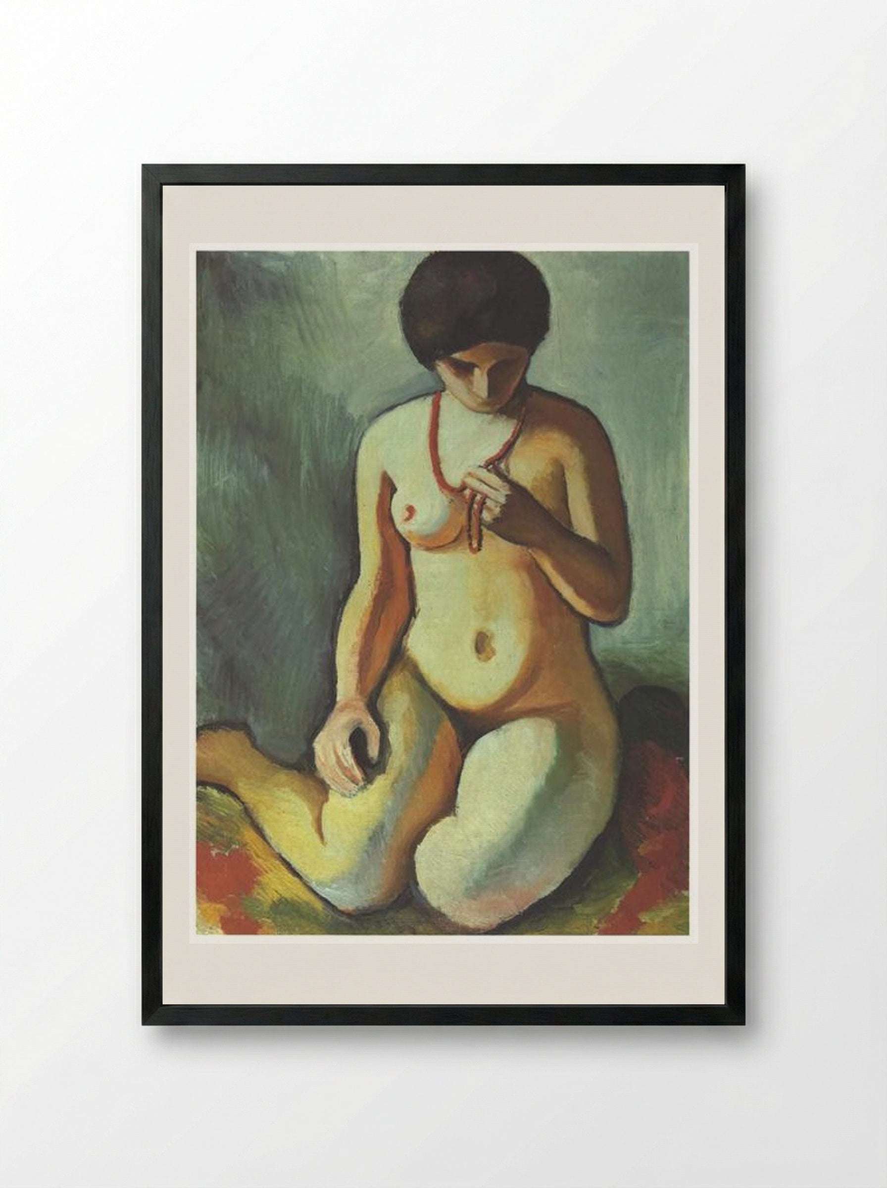 Female Nude with Coral Necklace - August Macke - Framed Print Black