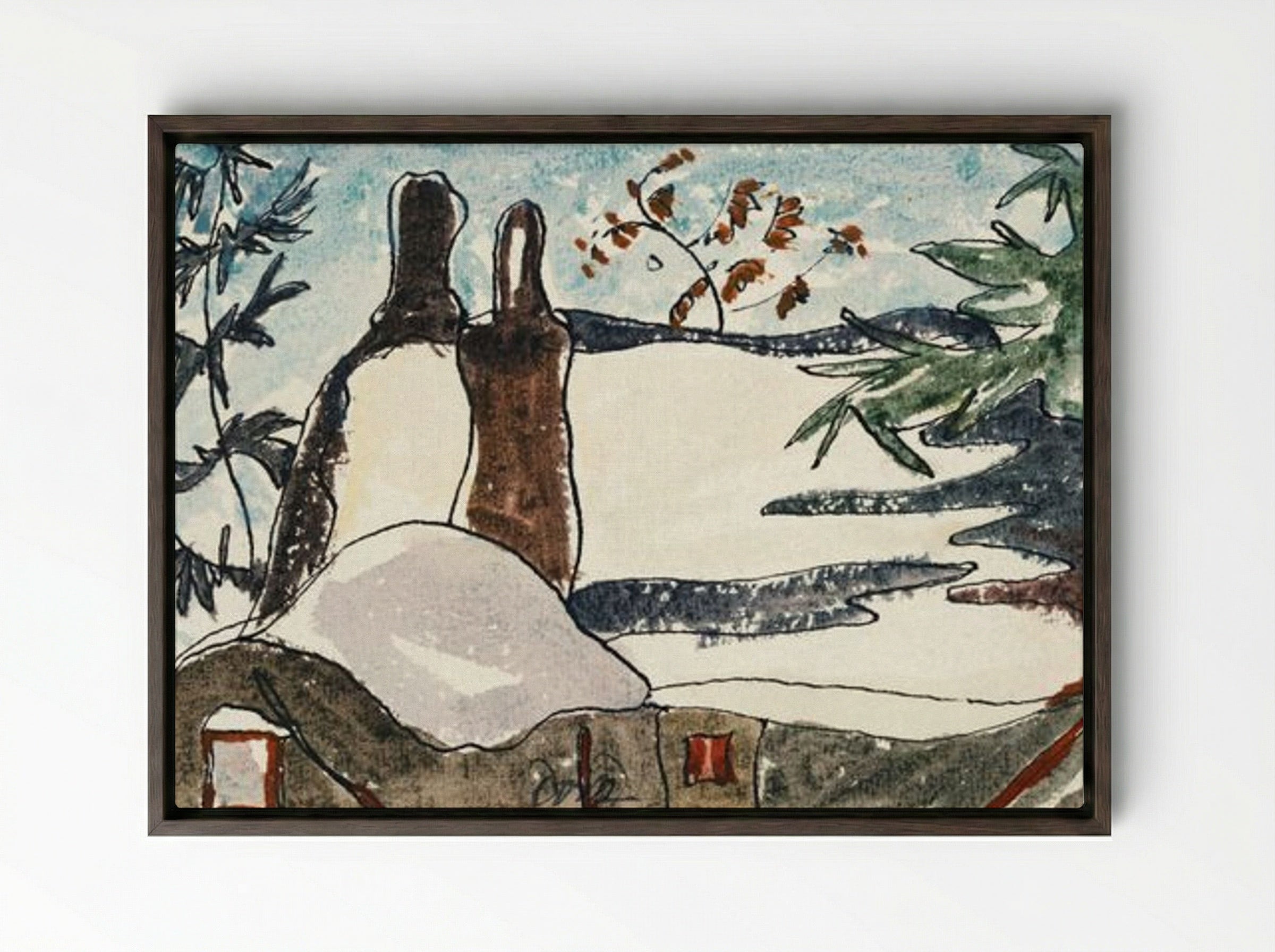 Snowy Rooftops and Trees - Arthur Dove - Framed Canvas Dark Wood