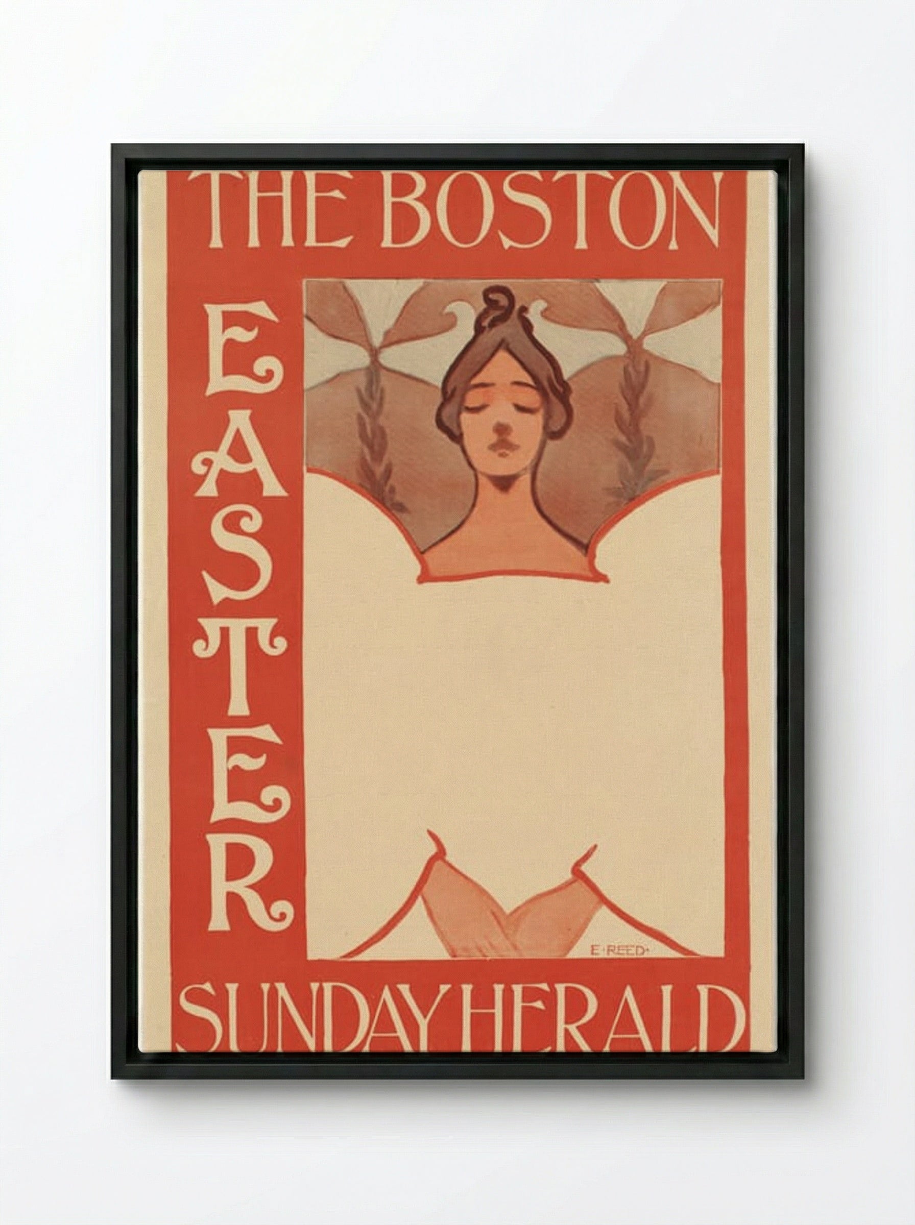 The Boston Sunday Herald, Easter Illustration - Ethel Reed - Framed Canvas Black