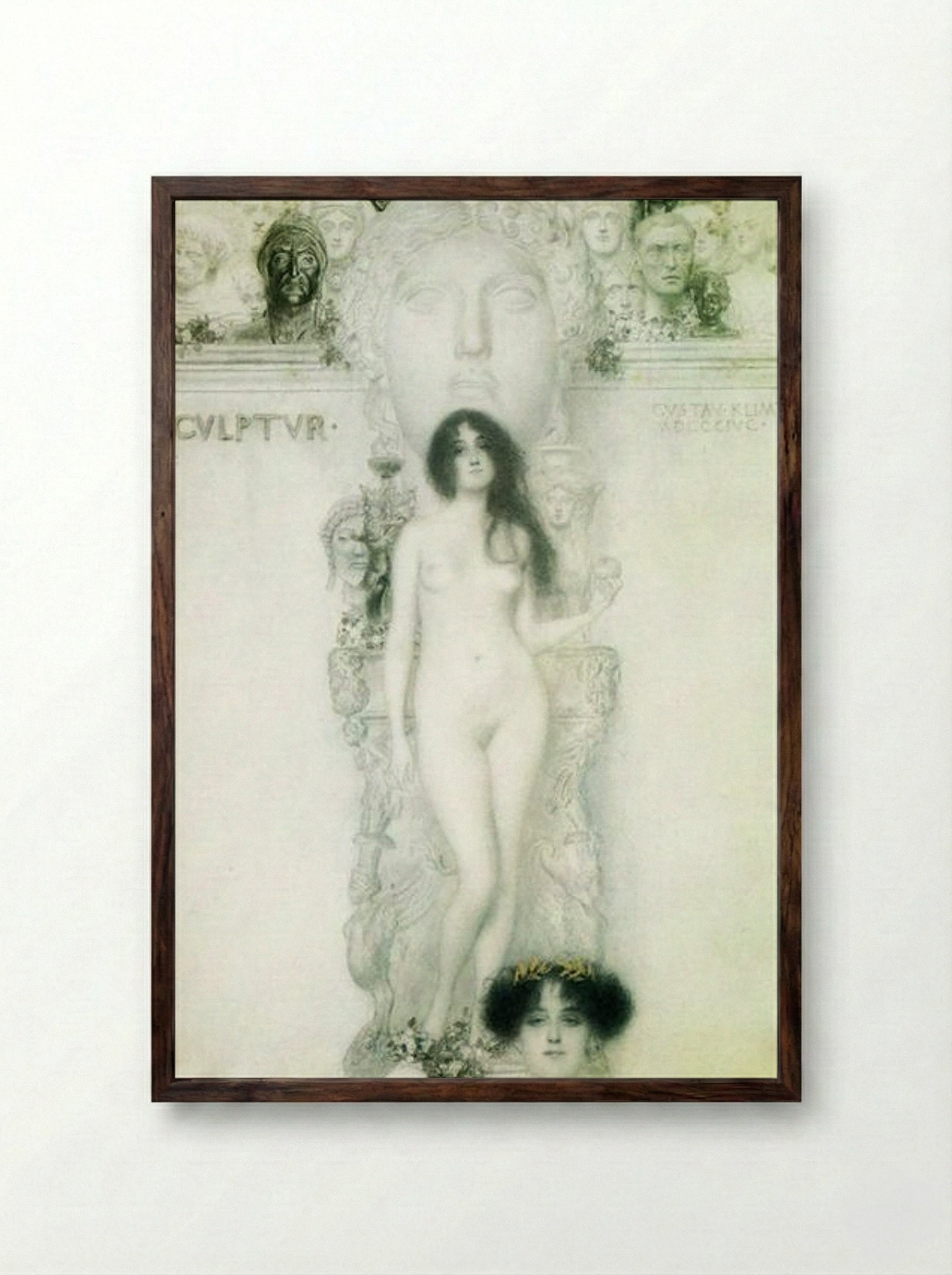 Allegory of Sculpture - Gustav Klimt - Framed Print Dark Wood