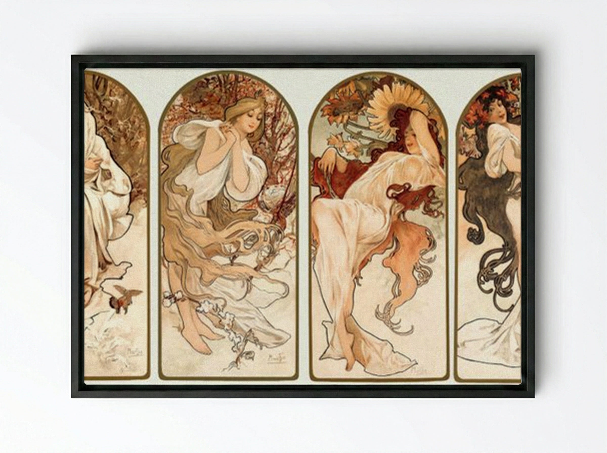 The Seasons - Alphonse Mucha - Framed Canvas Black