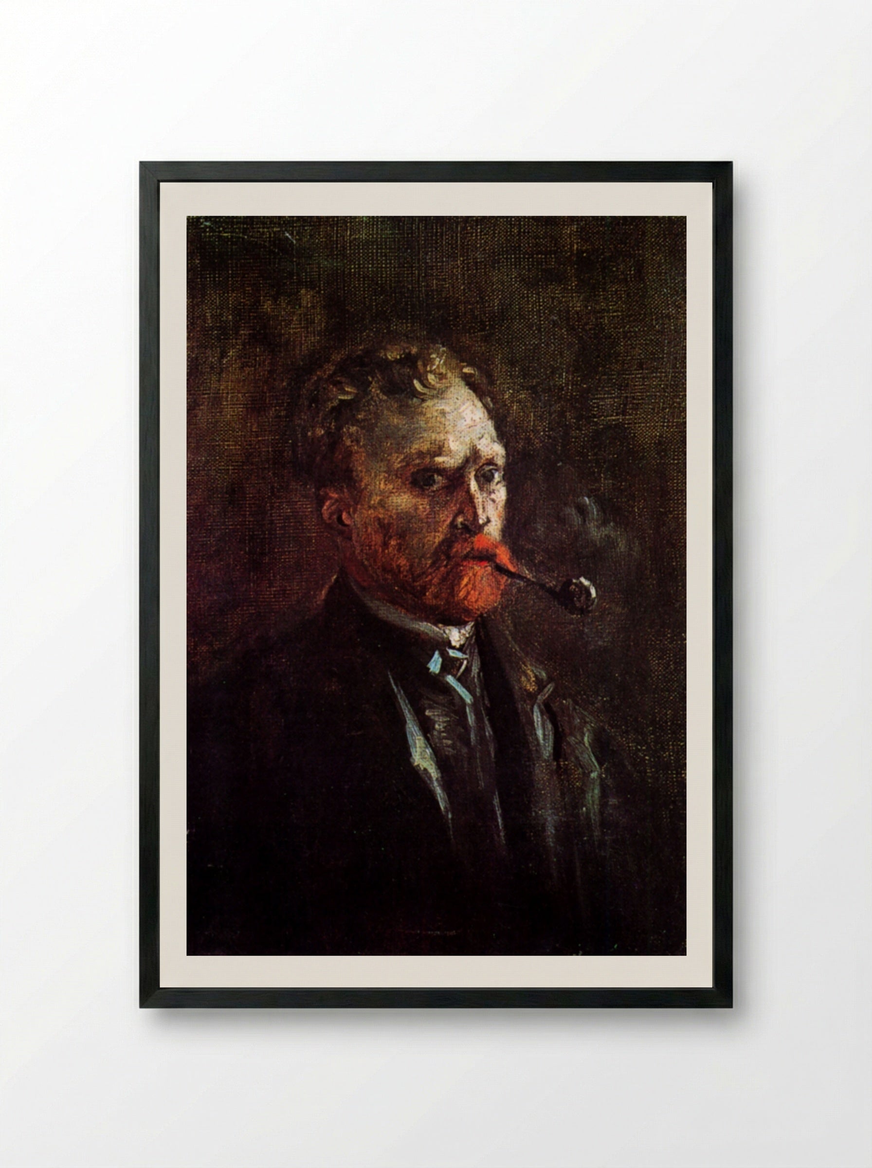Self-Portrait with Pipe - Vincent van Gogh - Framed Print Black