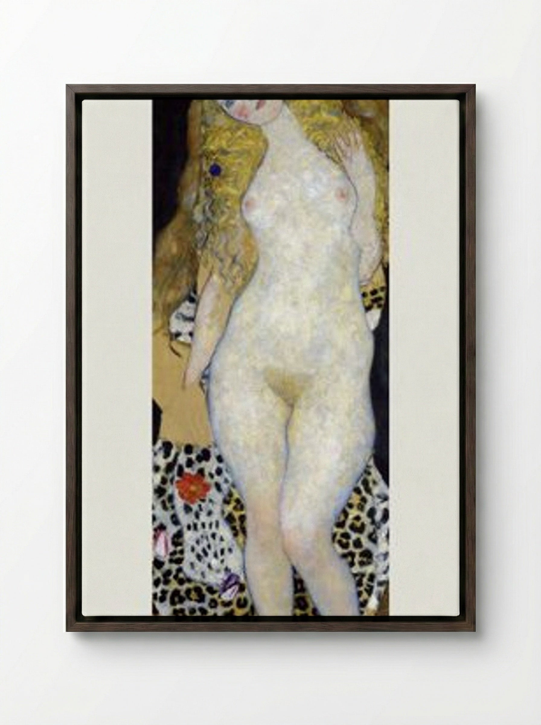 Adam and Eve - Gustav Klimt - Framed Canvas Dark Wood
