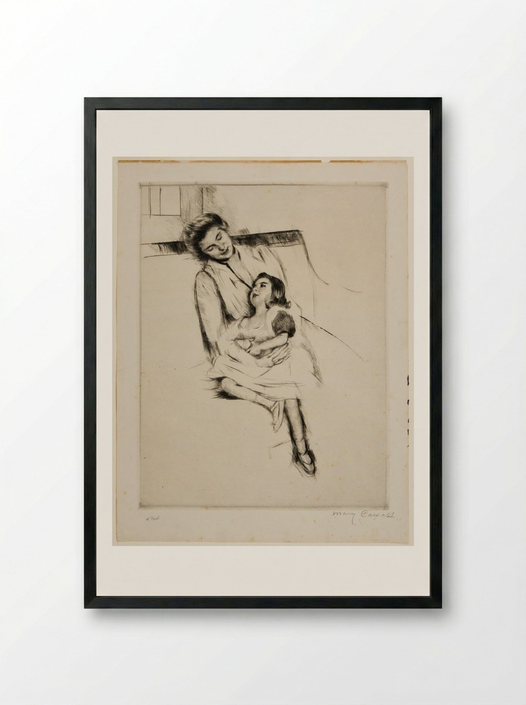 Reine and Margot Seated on a Sofa (No. 2) - Mary Cassatt - Framed Print Black