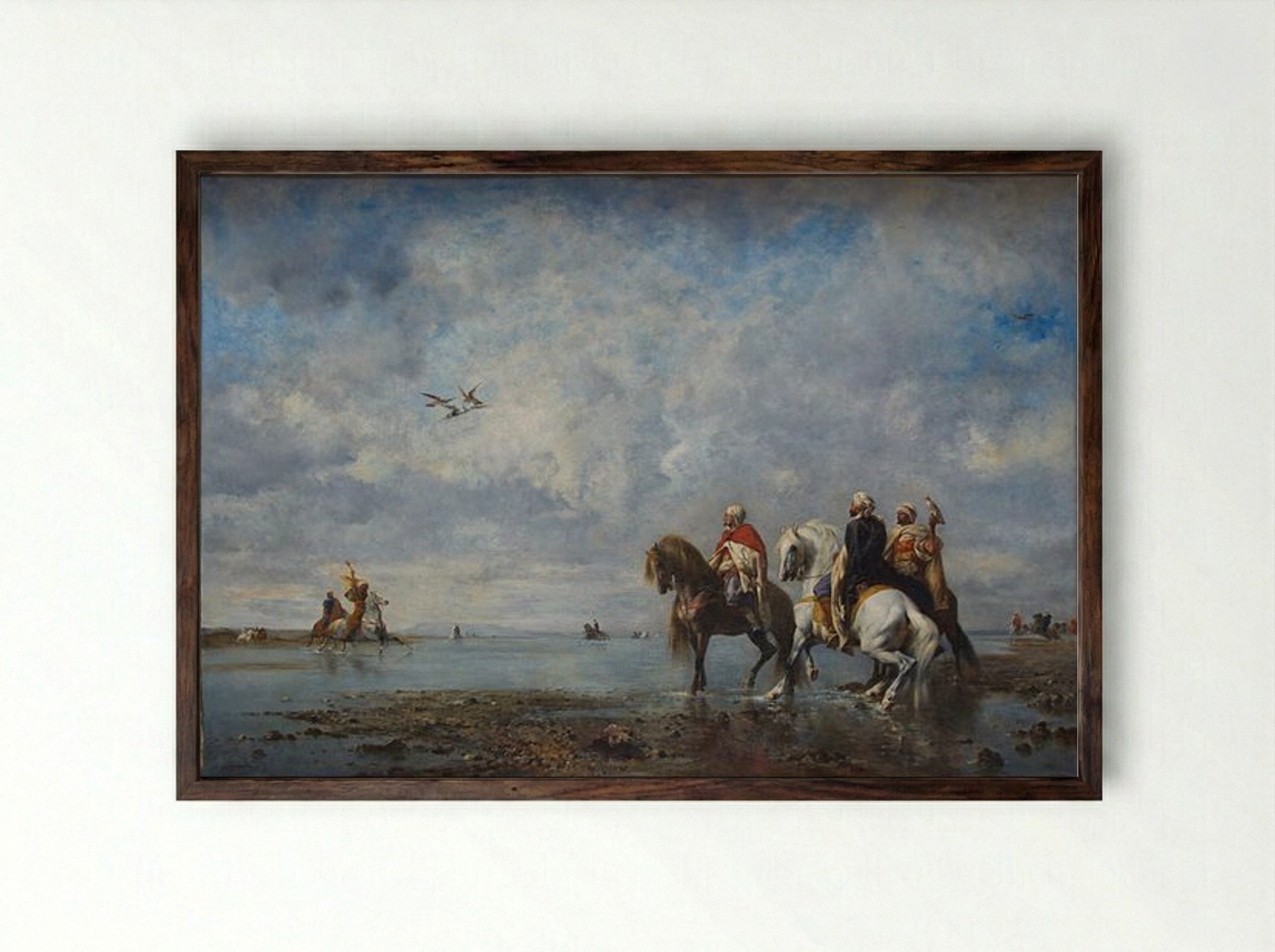 The Heron Hunt - Eugène Fromentin - Framed Print Dark Wood