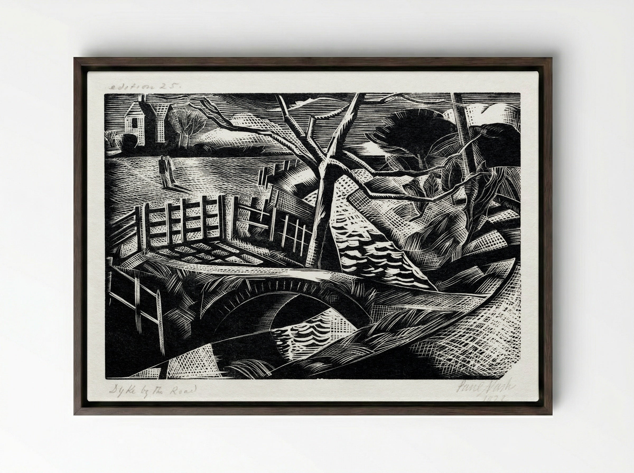 Dyke by the Road - Paul Nash - Framed Canvas Dark Wood