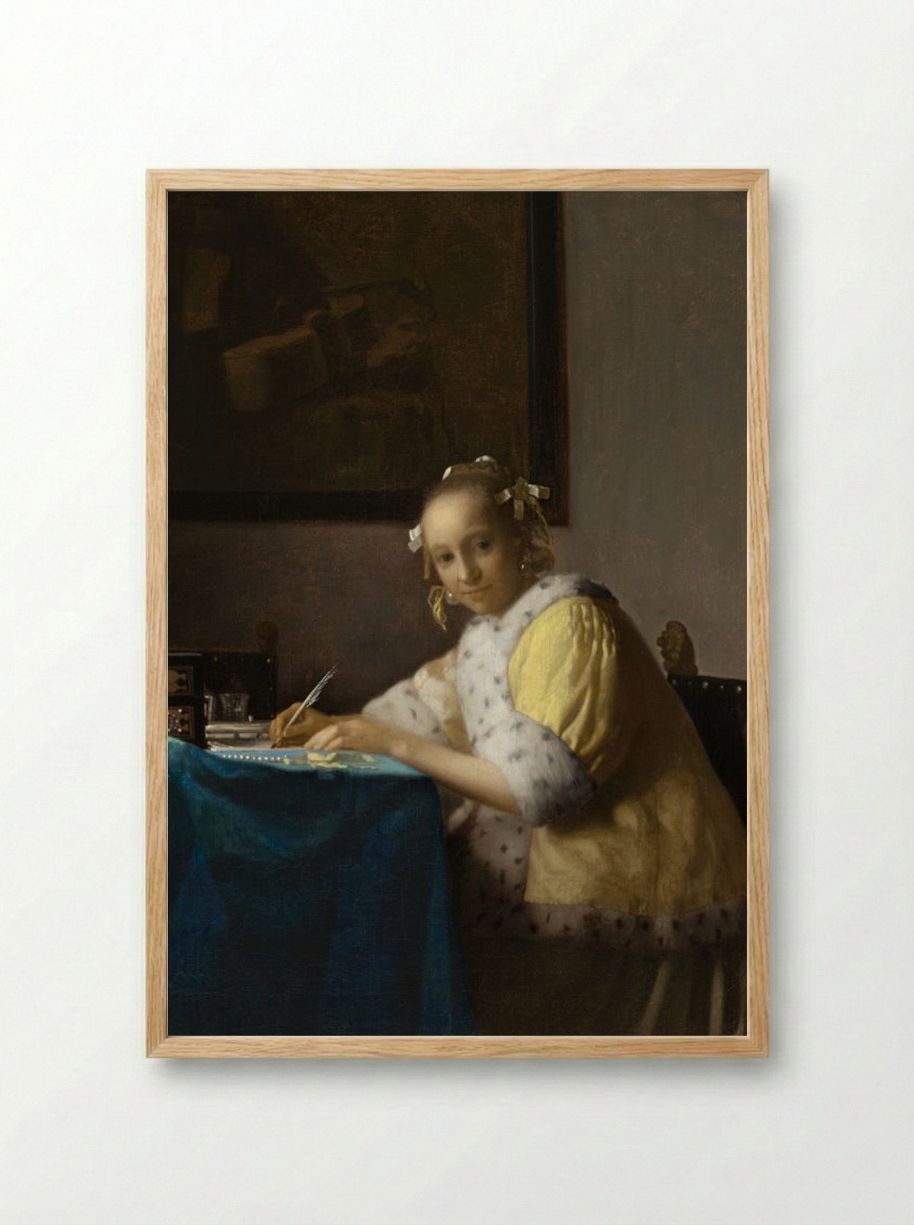 A Lady Writing a Letter - Johannes Vermeer - Framed Print Wood