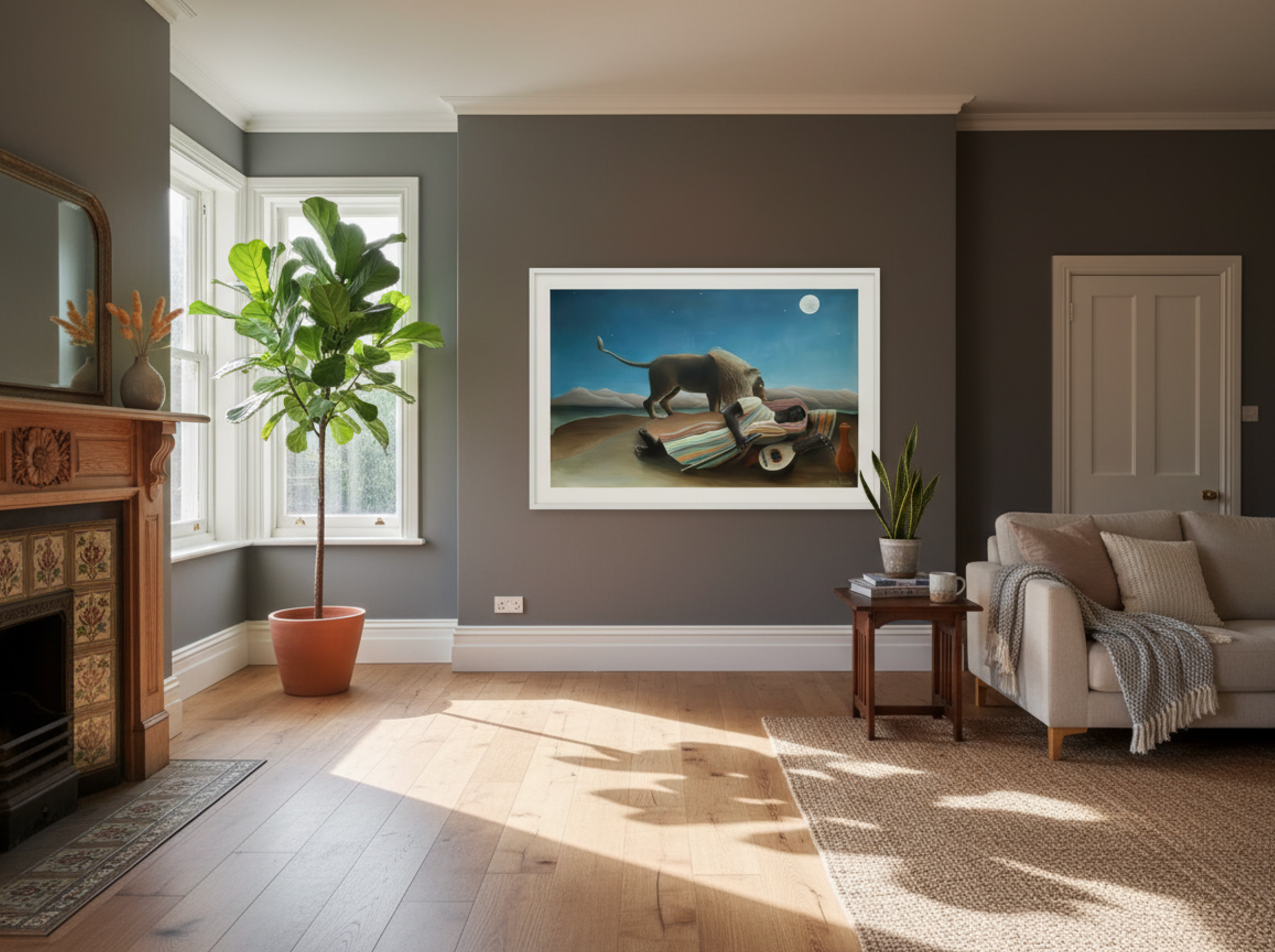 The Sleeping Gypsy by Henri Rousseau – Naïve Art Surreal Desert Scene Print - Lifestyle