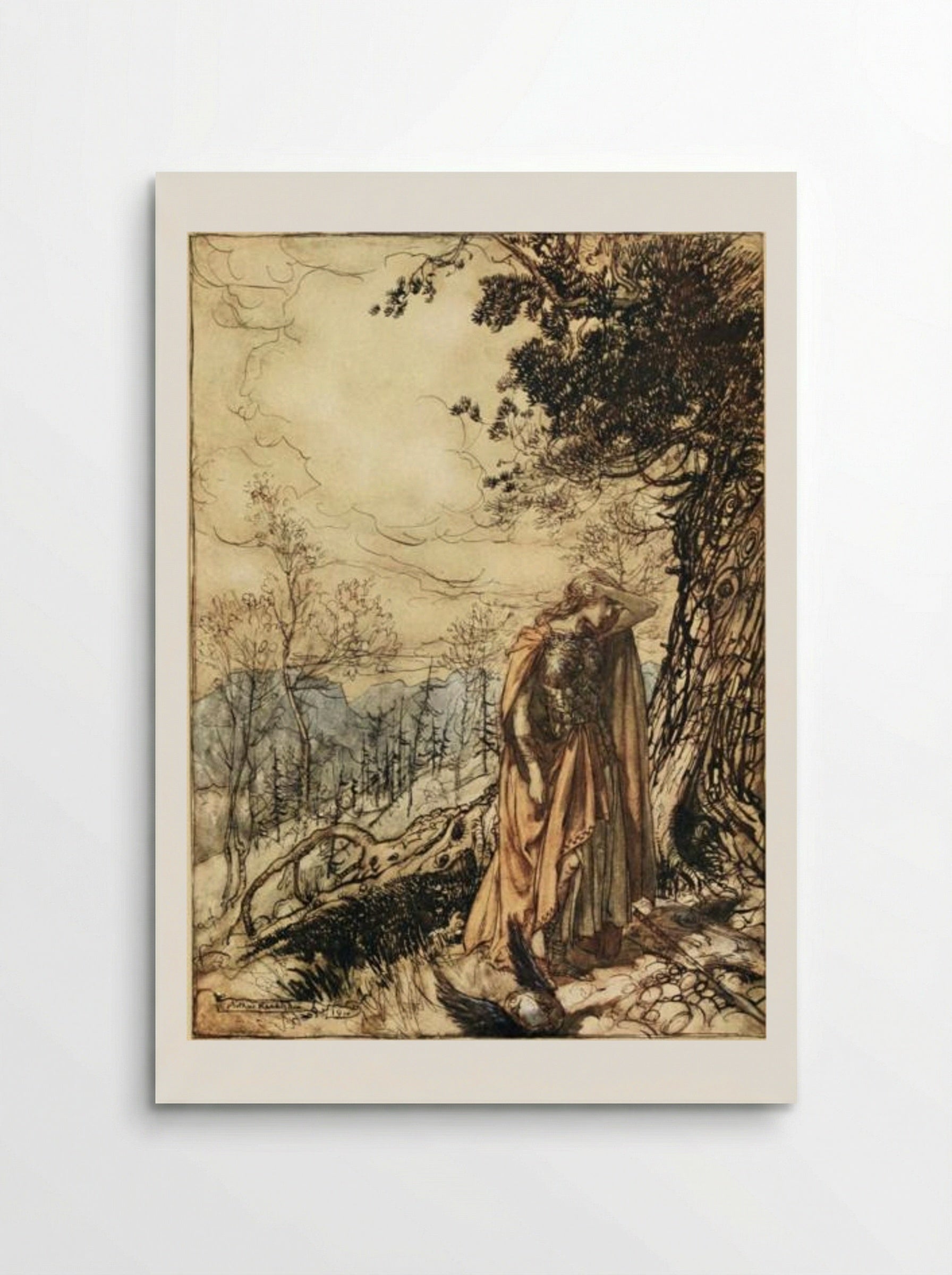 Brünnhilde stands for a long time dazed and alarmed - Arthur Rackham - Poster