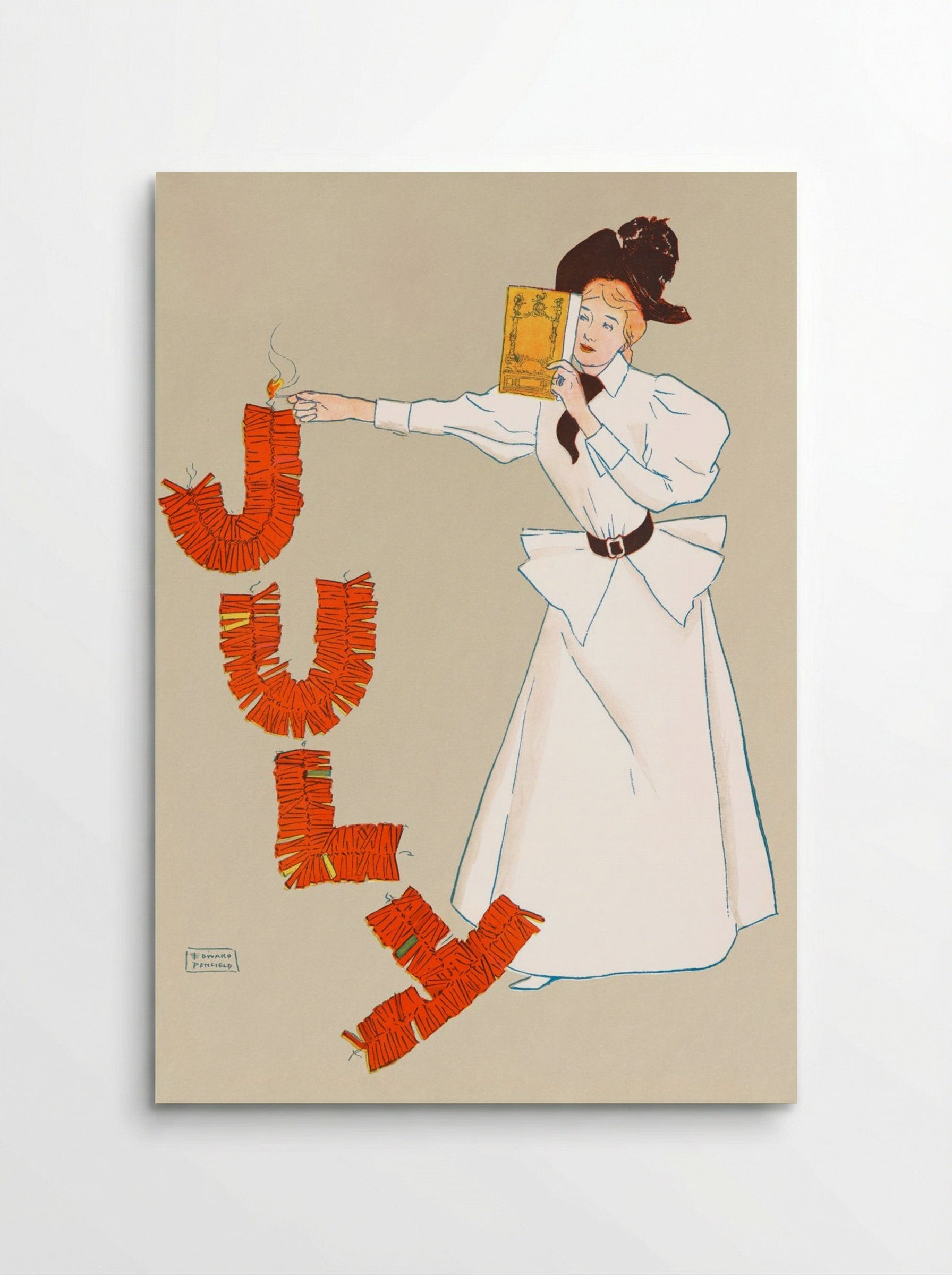 Woman Lighting Up Firecrackers - Edward Penfield - Poster