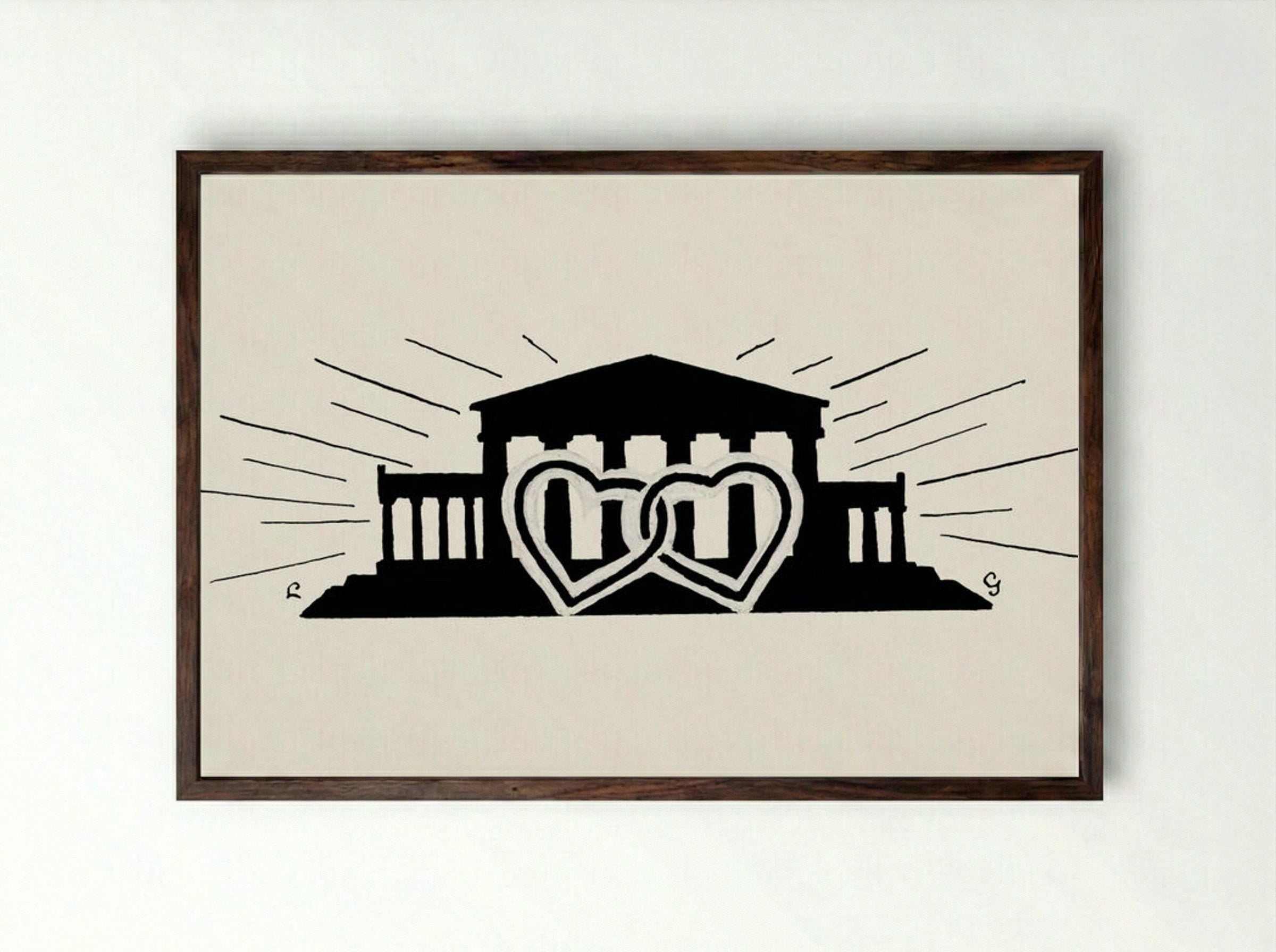 Temple with Two Hearts - Leo Gestel - Framed Print Dark Wood