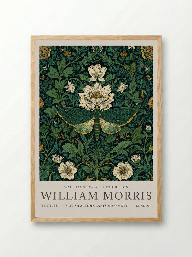 Emerald Moth Garden - William Morris - Framed Print Wood
