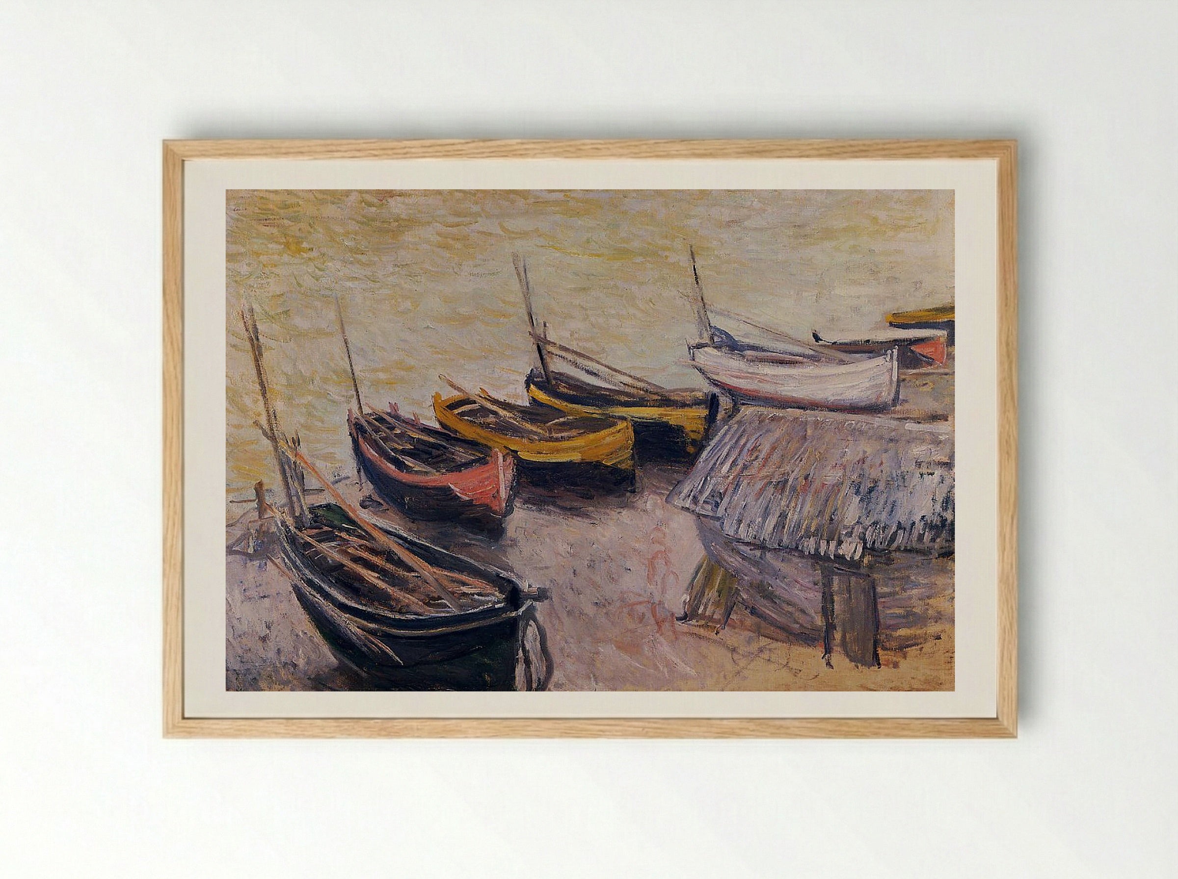 Boats on the Beach - Fine Art Print - Framed Print Wood