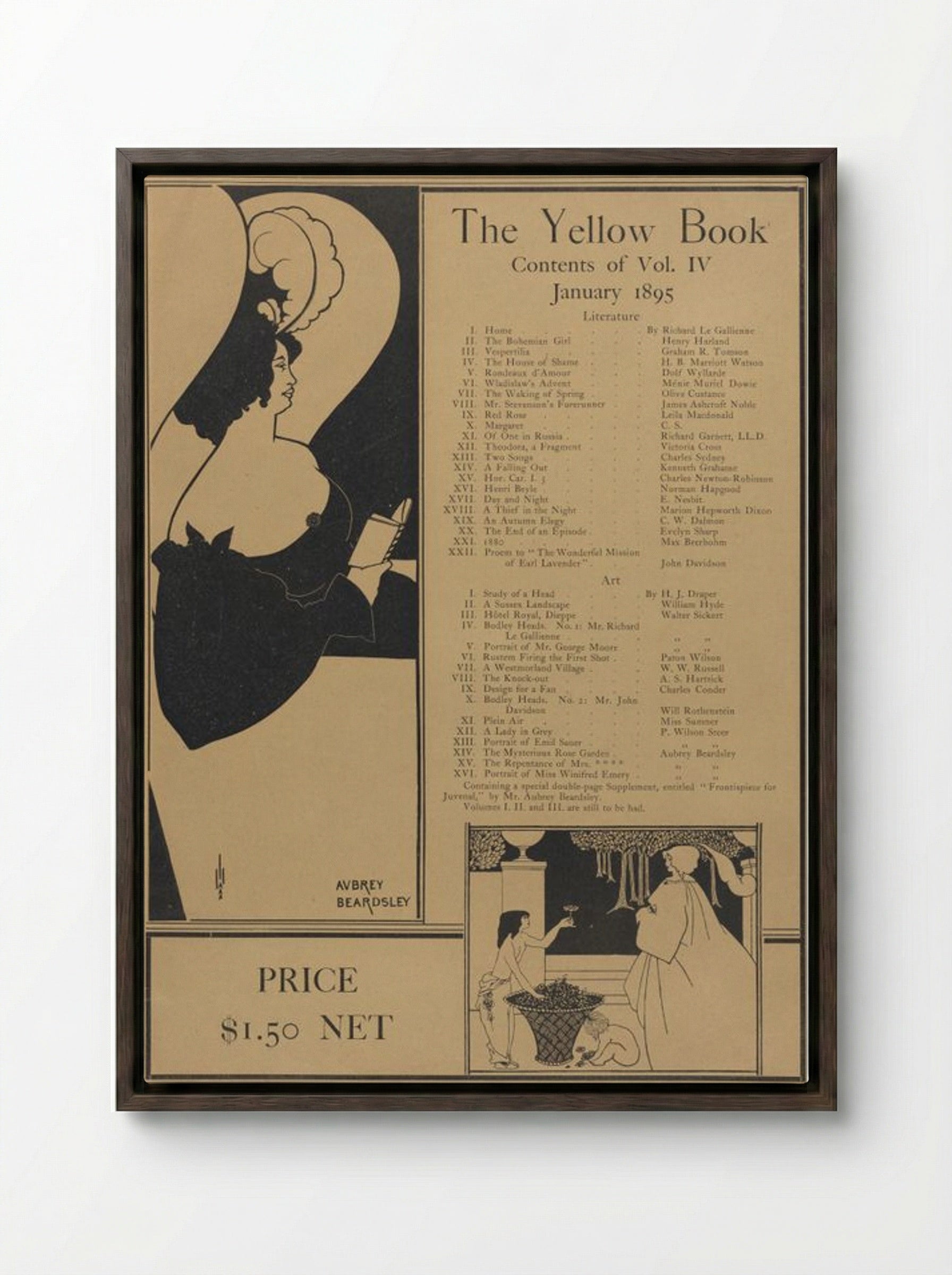Poster for The Yellow Book, Volume IV - Aubrey Beardsley - Framed Canvas Dark Wood