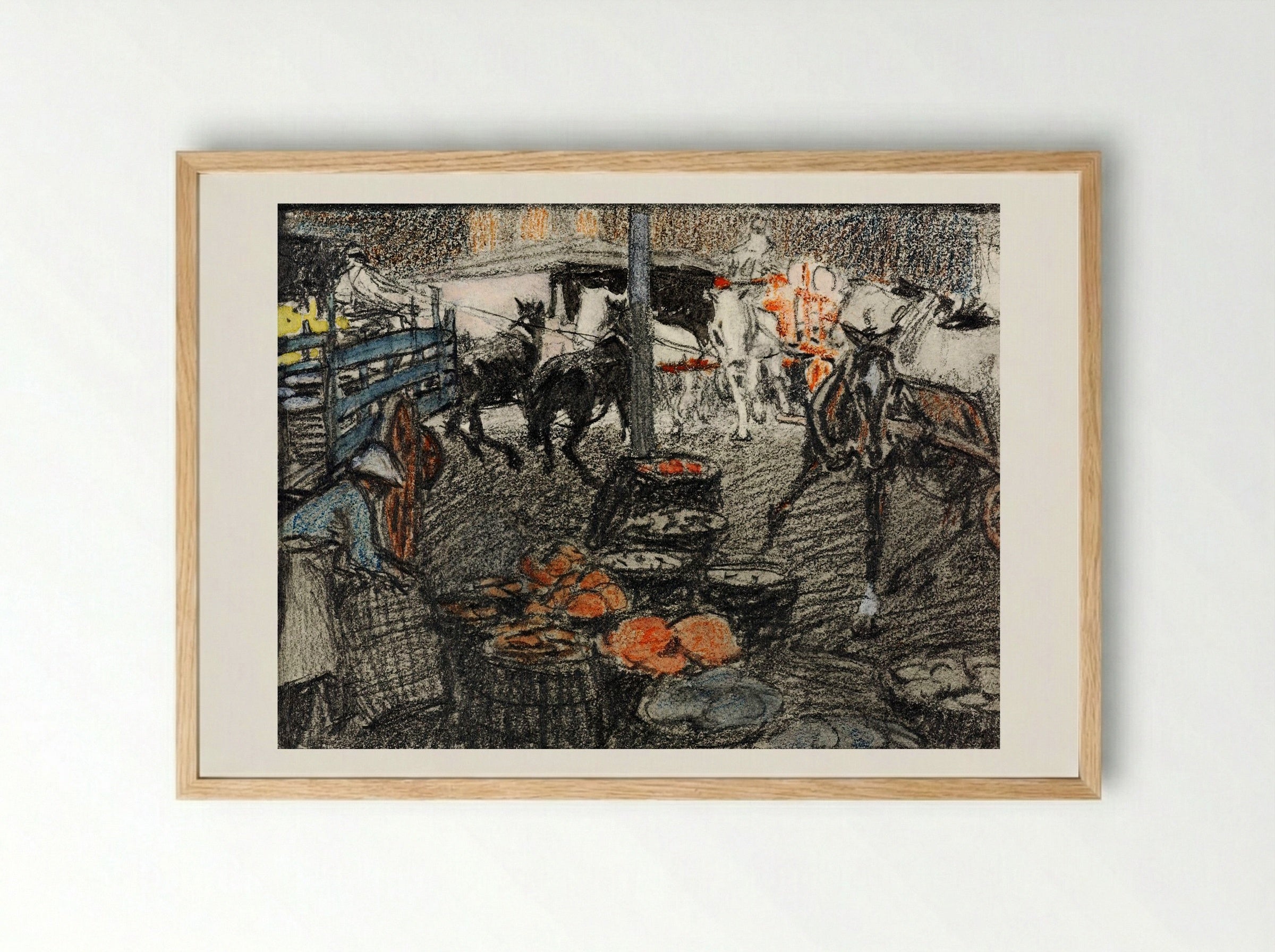 A Busy Market Scene - Edward Penfield - Framed Print Wood