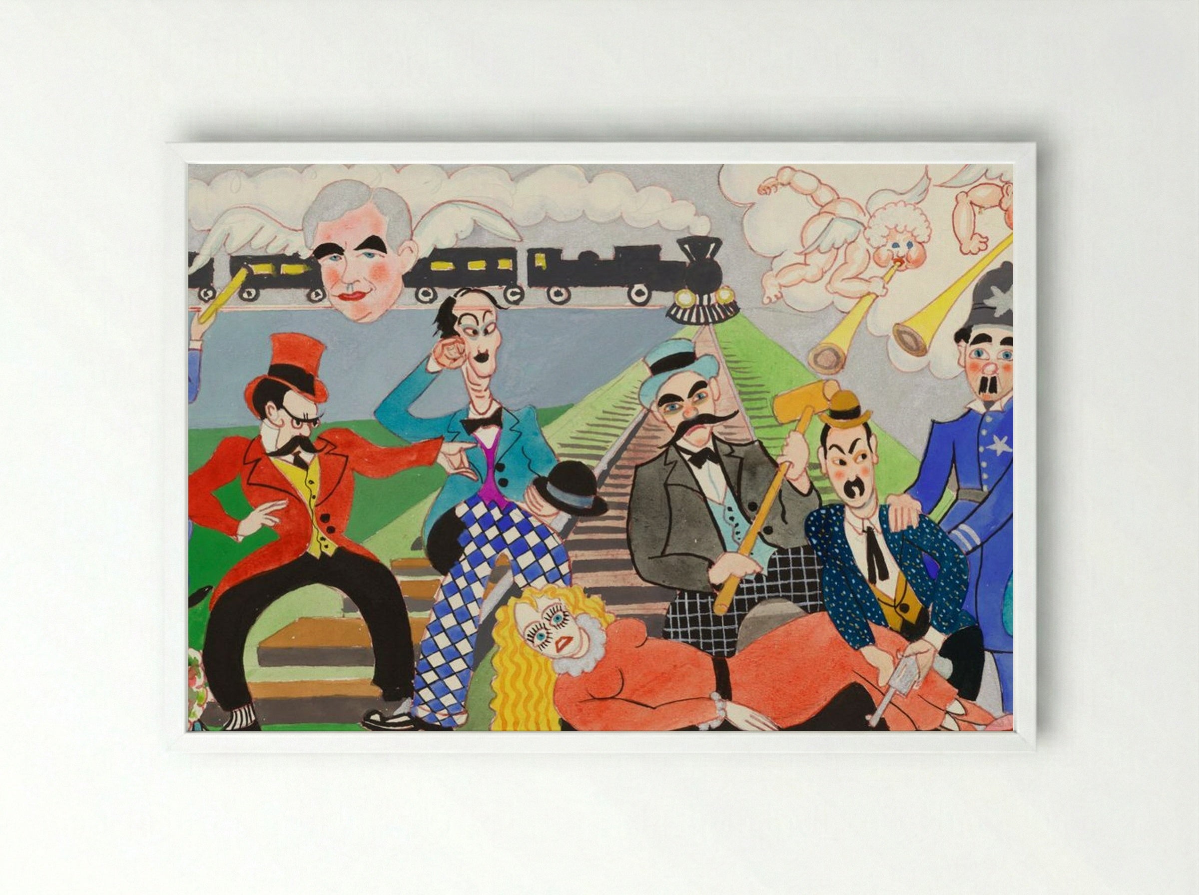 Mural Study 1: Perils of Pauline/Keystone Cops - John Decker - Framed Print White