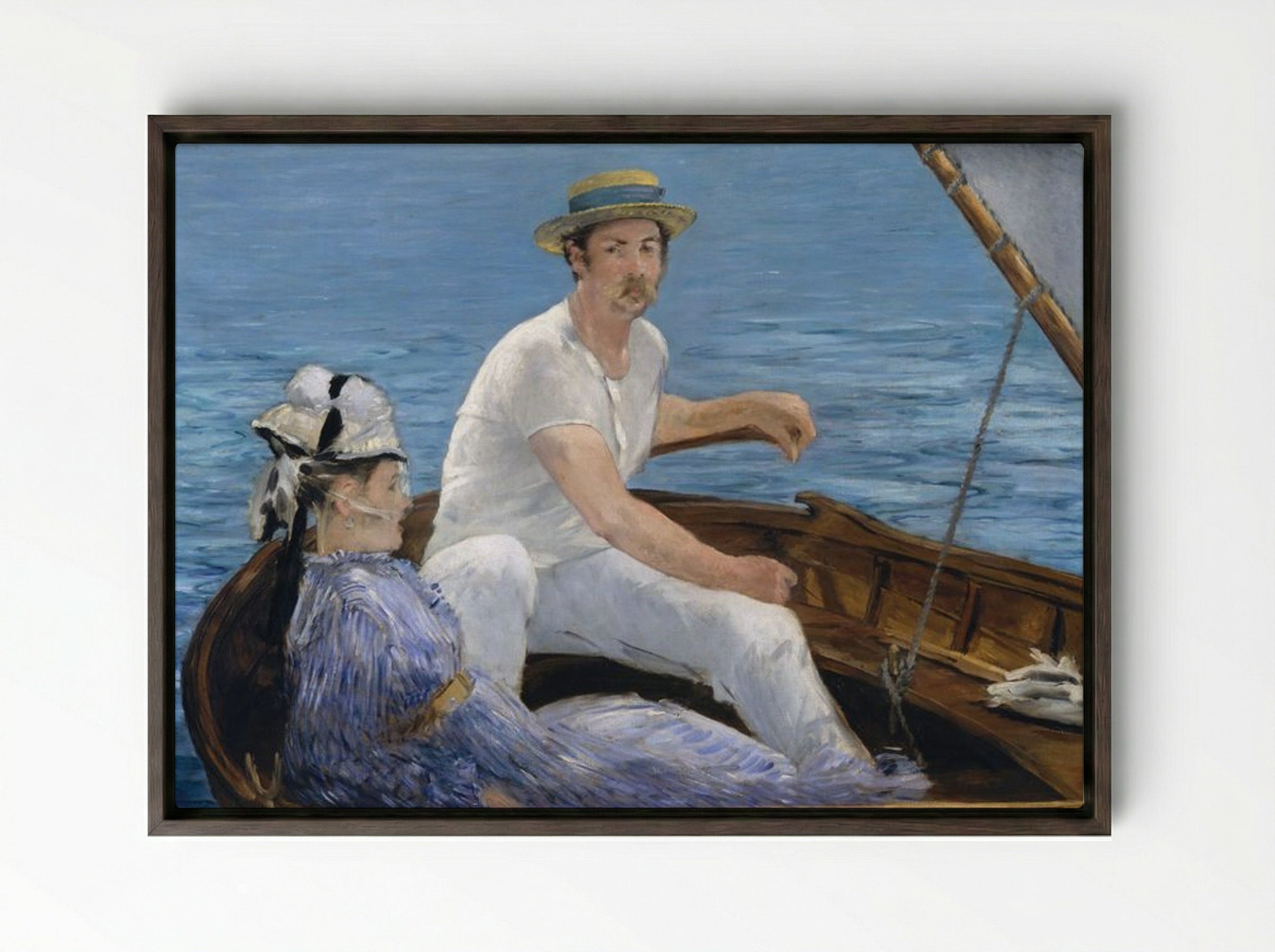 Boating - Édouard Manet - Framed Canvas Dark Wood