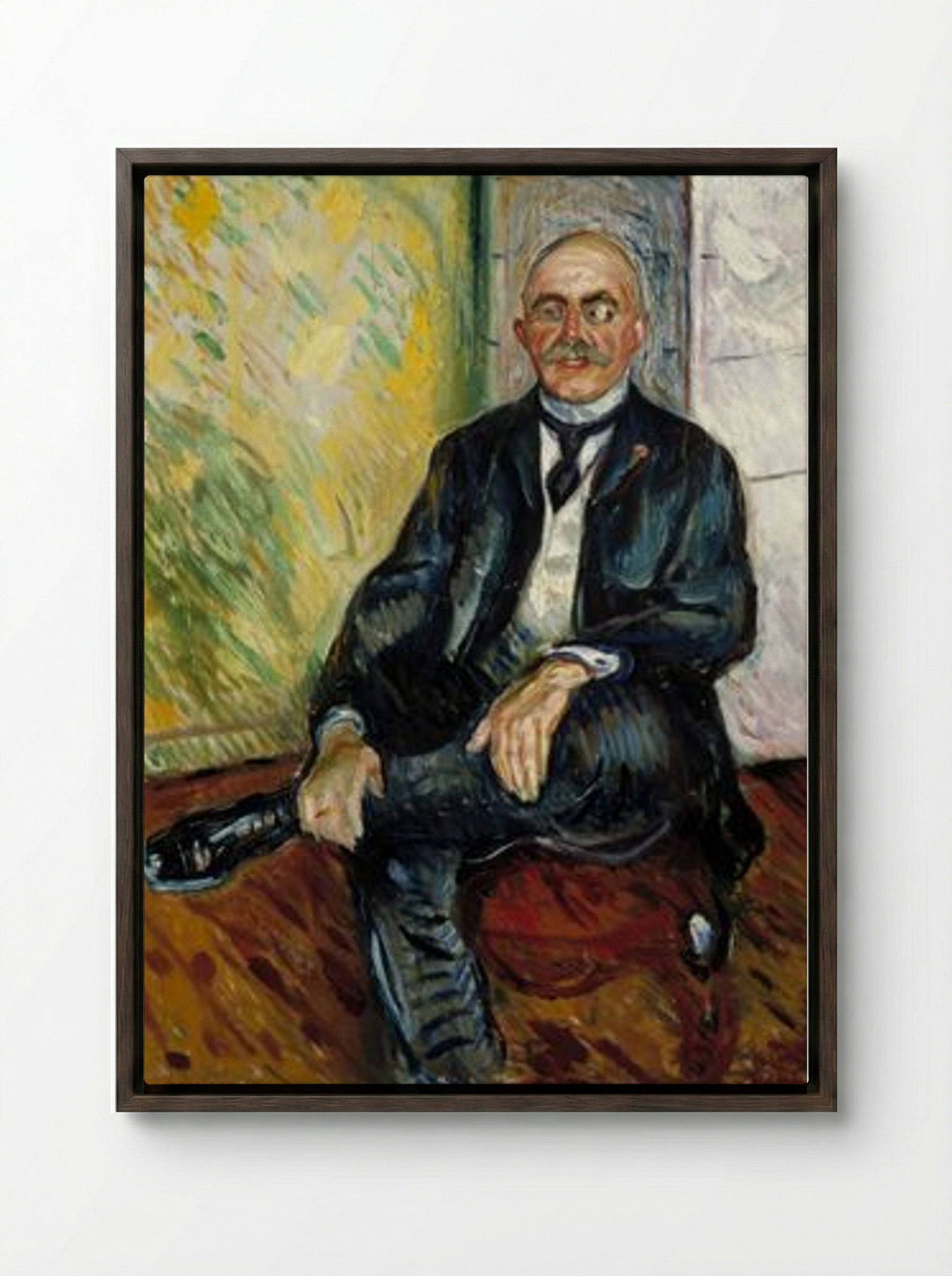 Portrait of Gustaf Schiefler - Edvard Munch - Framed Canvas Dark Wood