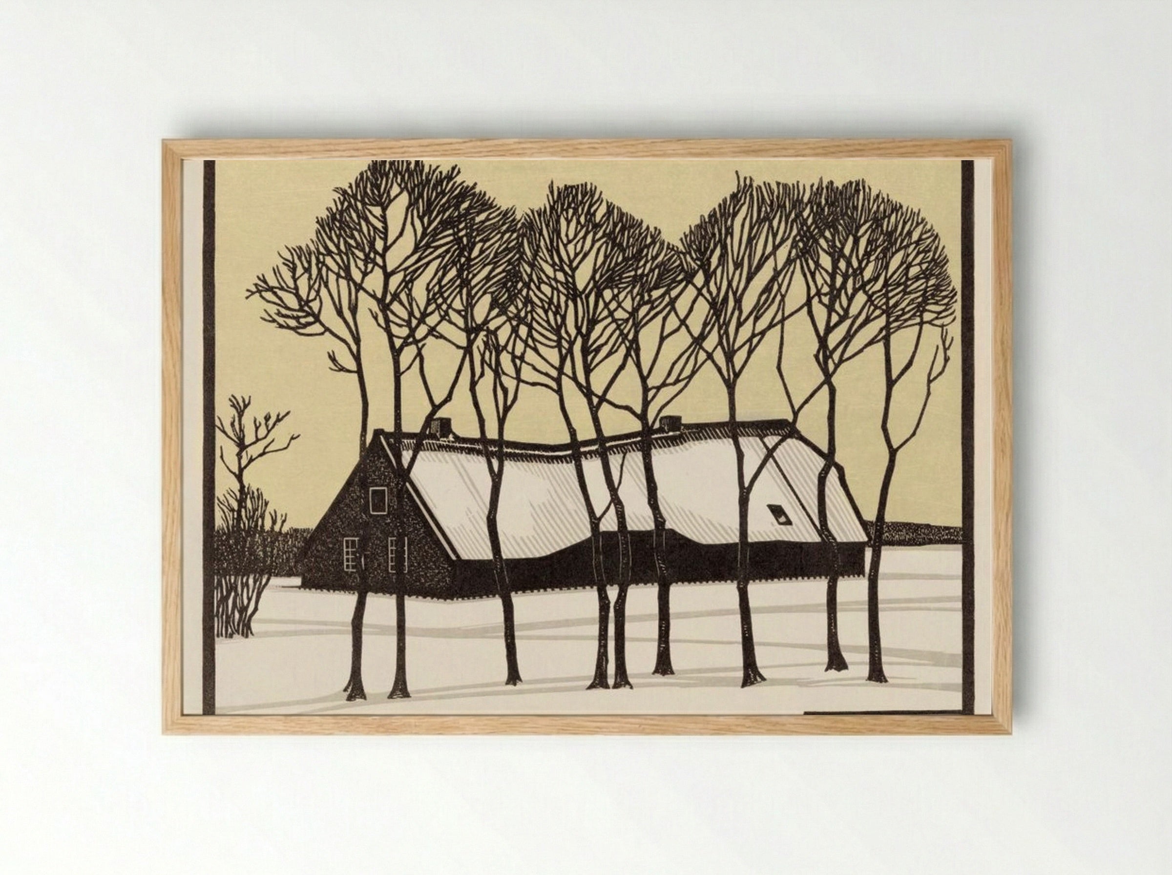 Farm in the Snow - Julie de Graag - Framed Print Wood