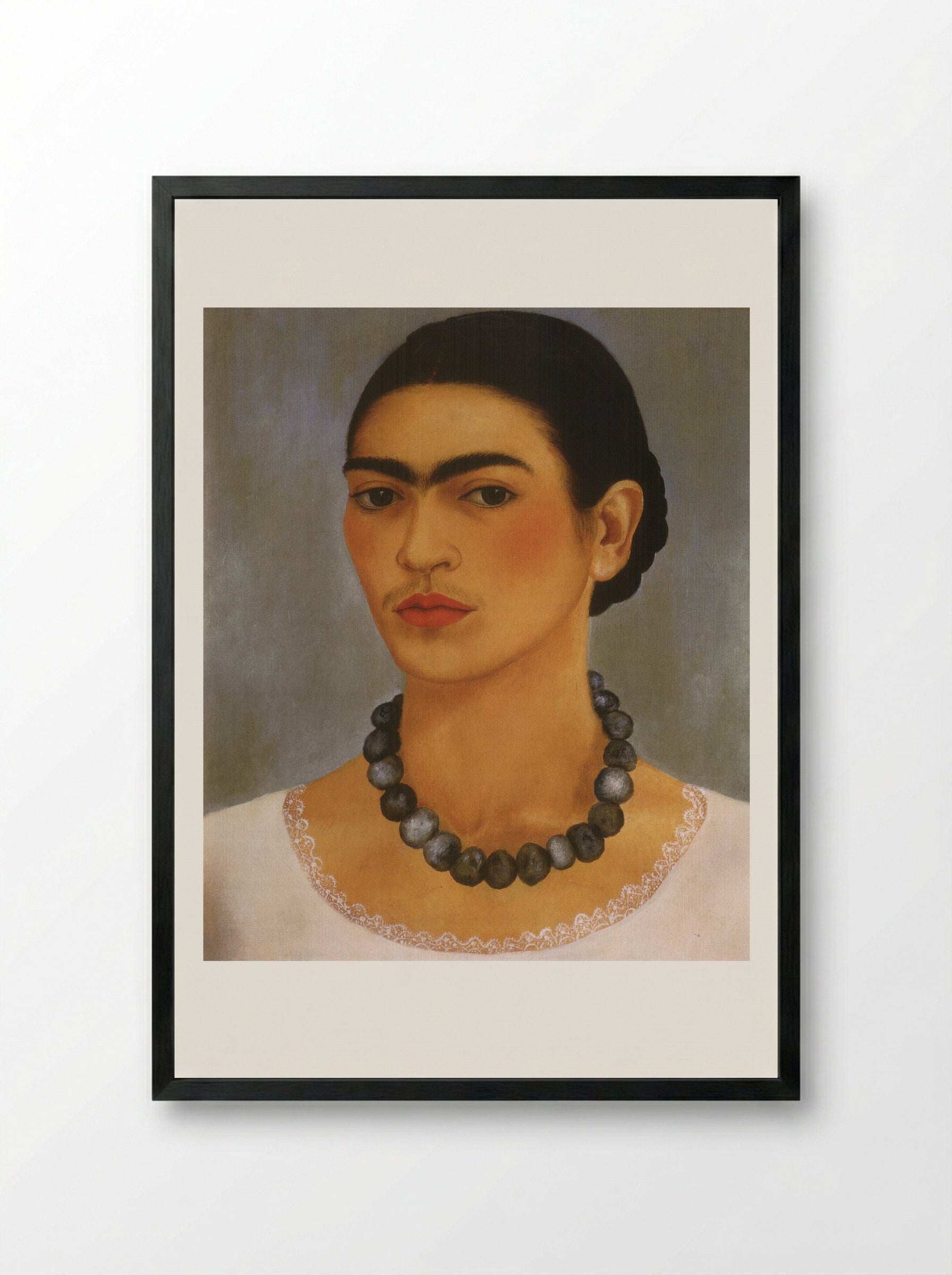 Self-Portrait with Necklace - Frida Kahlo - Framed Print Black