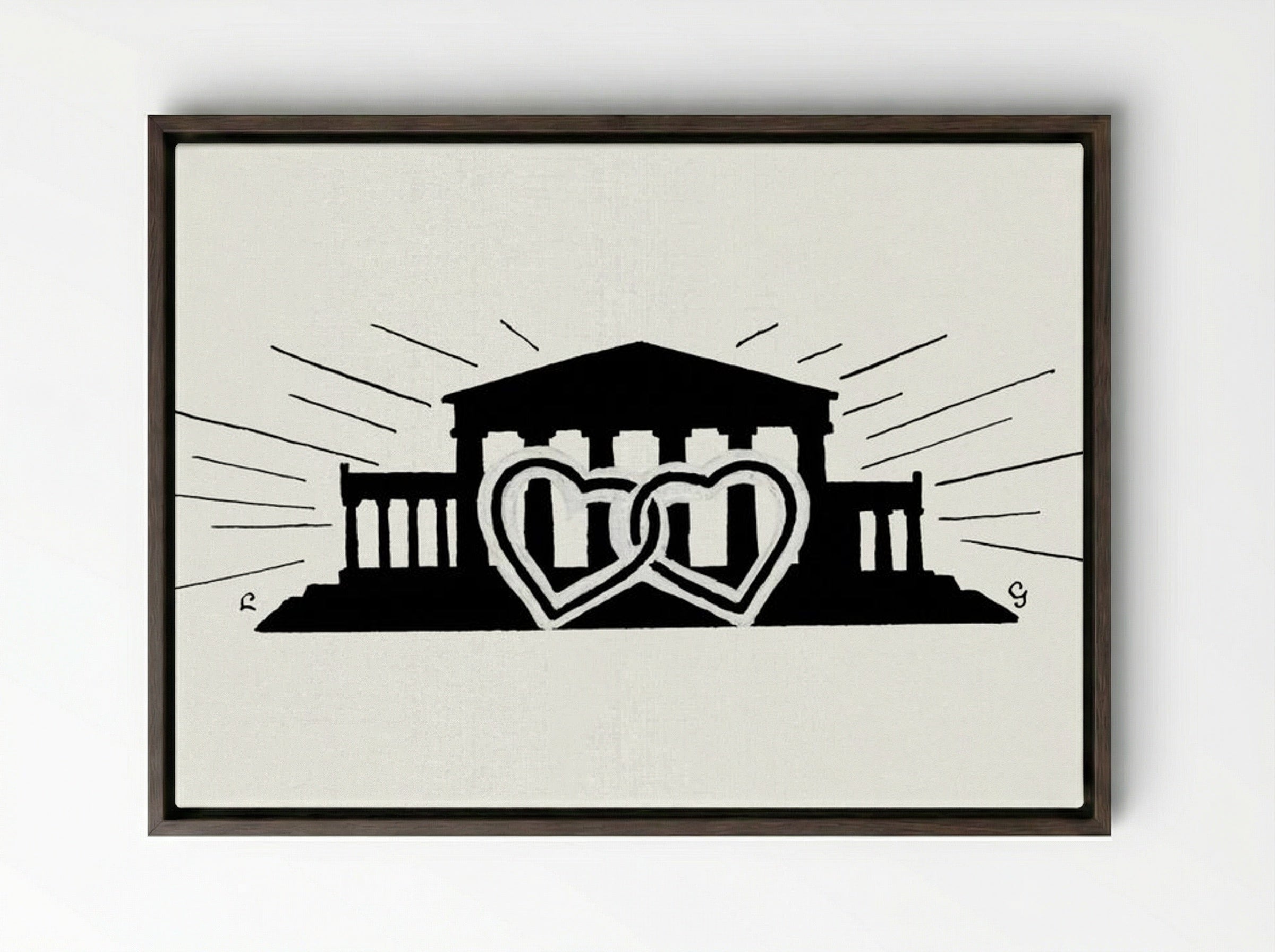 Temple with Two Hearts - Leo Gestel - Framed Canvas Dark Wood