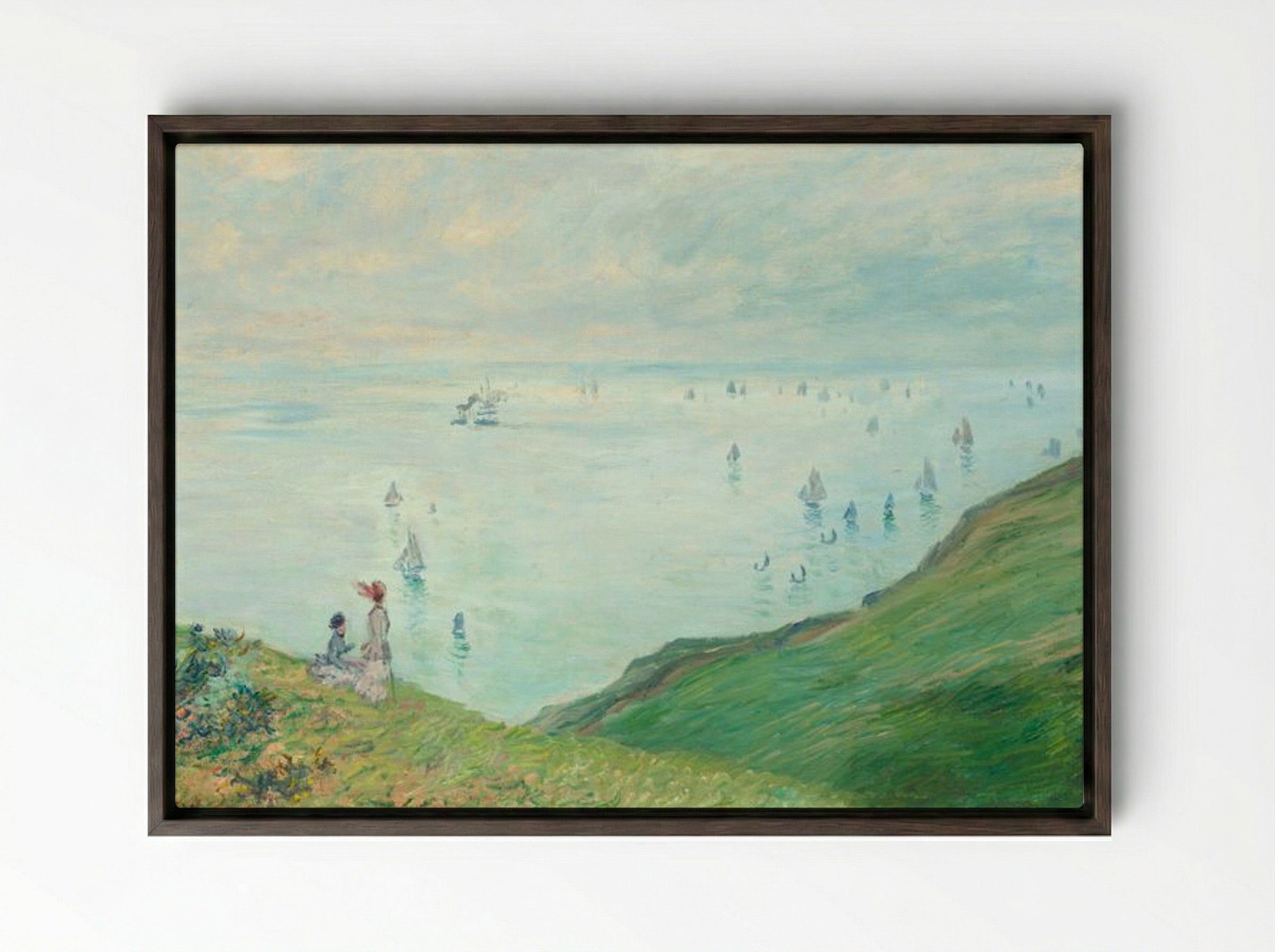 Cliffs at Pourville - Claude Monet - Framed Canvas Dark Wood