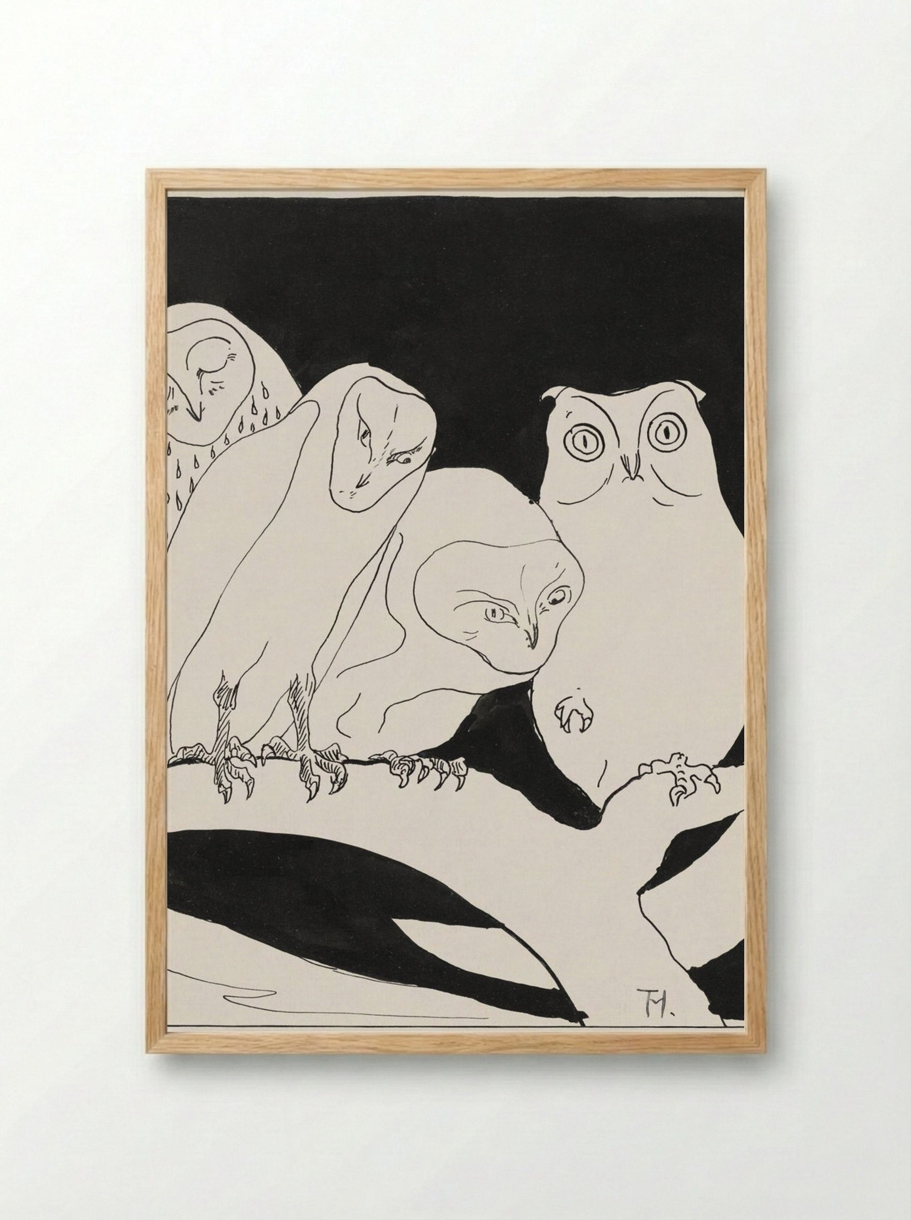 Owls on a Branch - Theo van Hoytema - Framed Print Wood