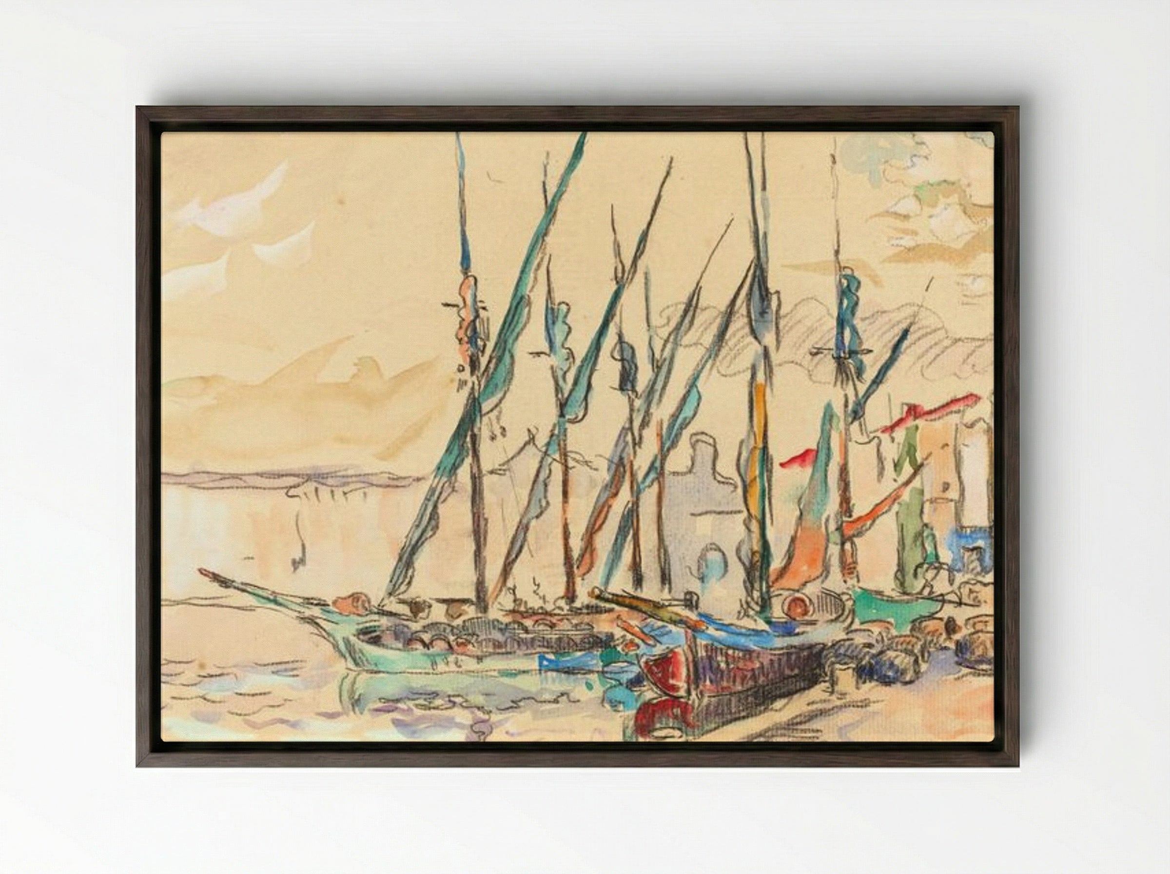 St. Tropez - Paul Signac - Framed Canvas Dark Wood