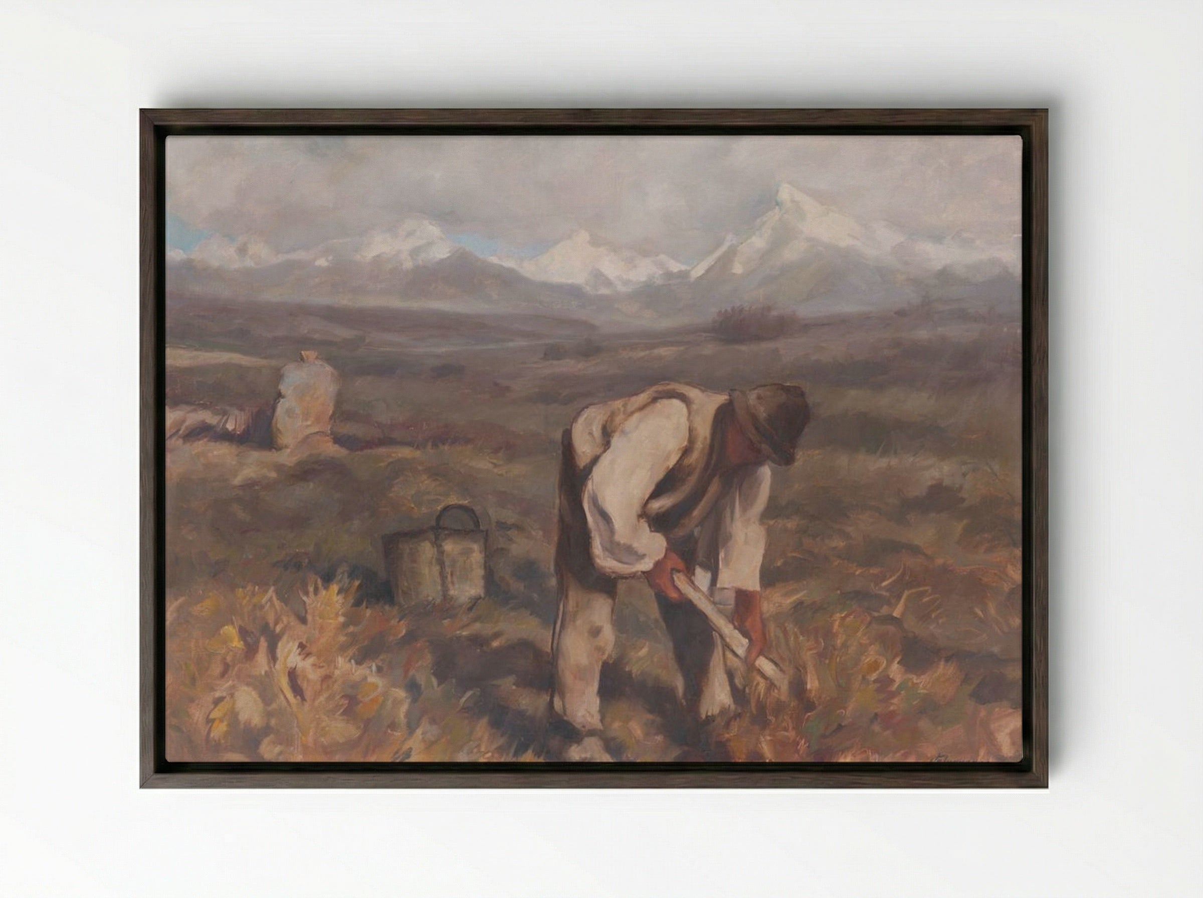 Autumn Work (Potato Digging) - Zolo Palugyay - Framed Canvas Dark Wood