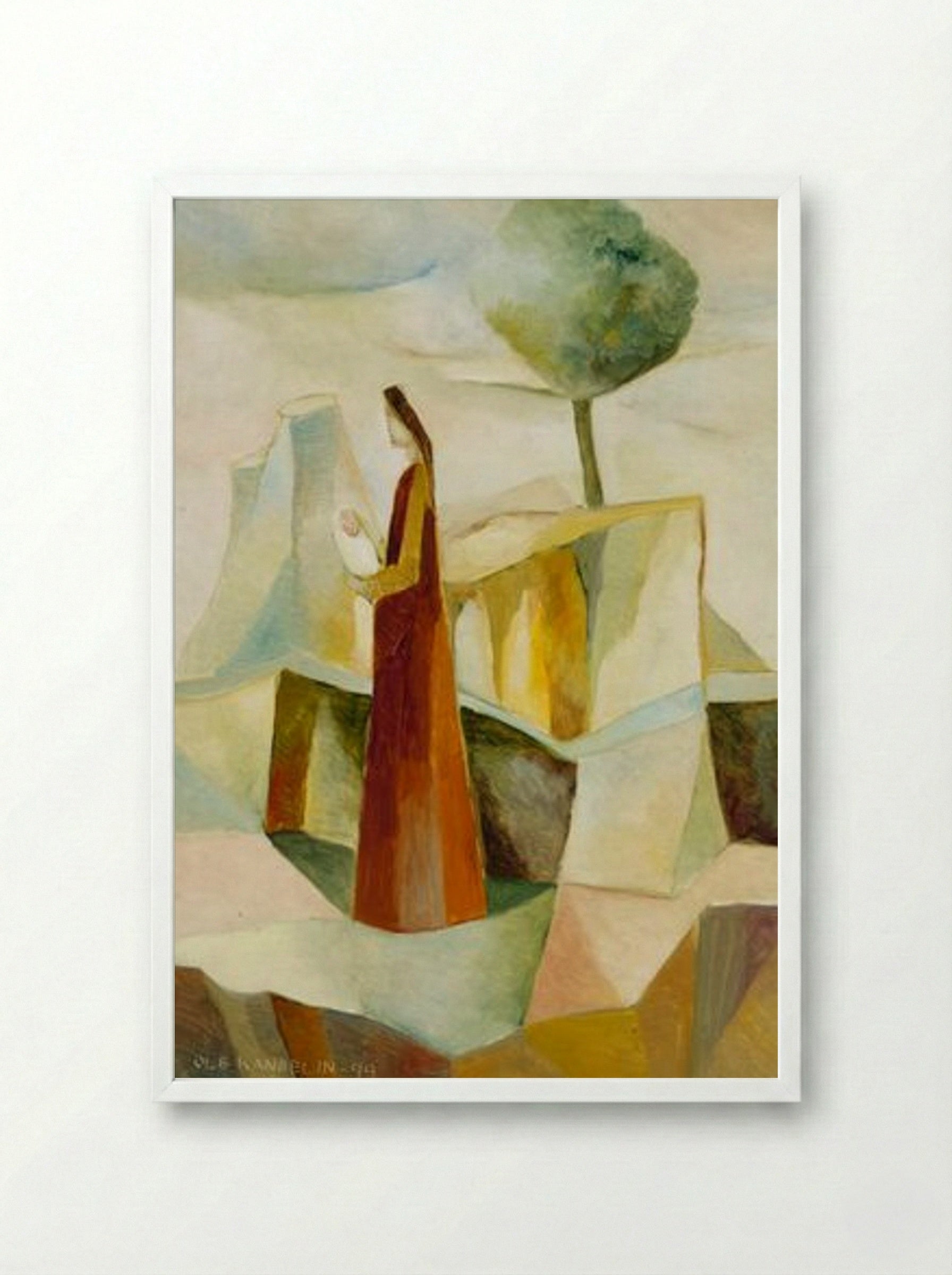 Mary and the Infant Jesus - Ole Kandelin - Framed Print White