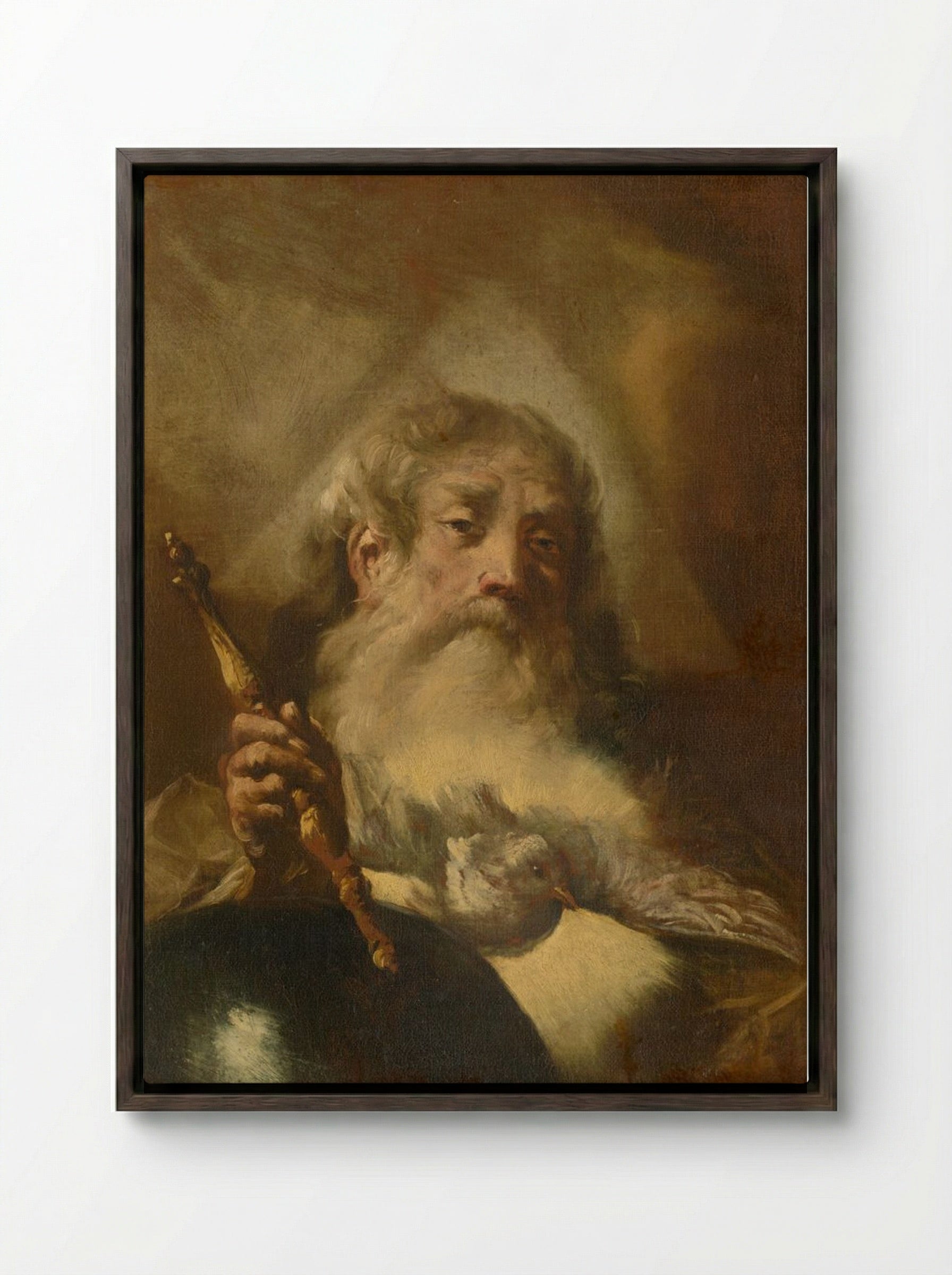 Study of God the Father - Rembrandt van Rijn - Framed Canvas Dark Wood