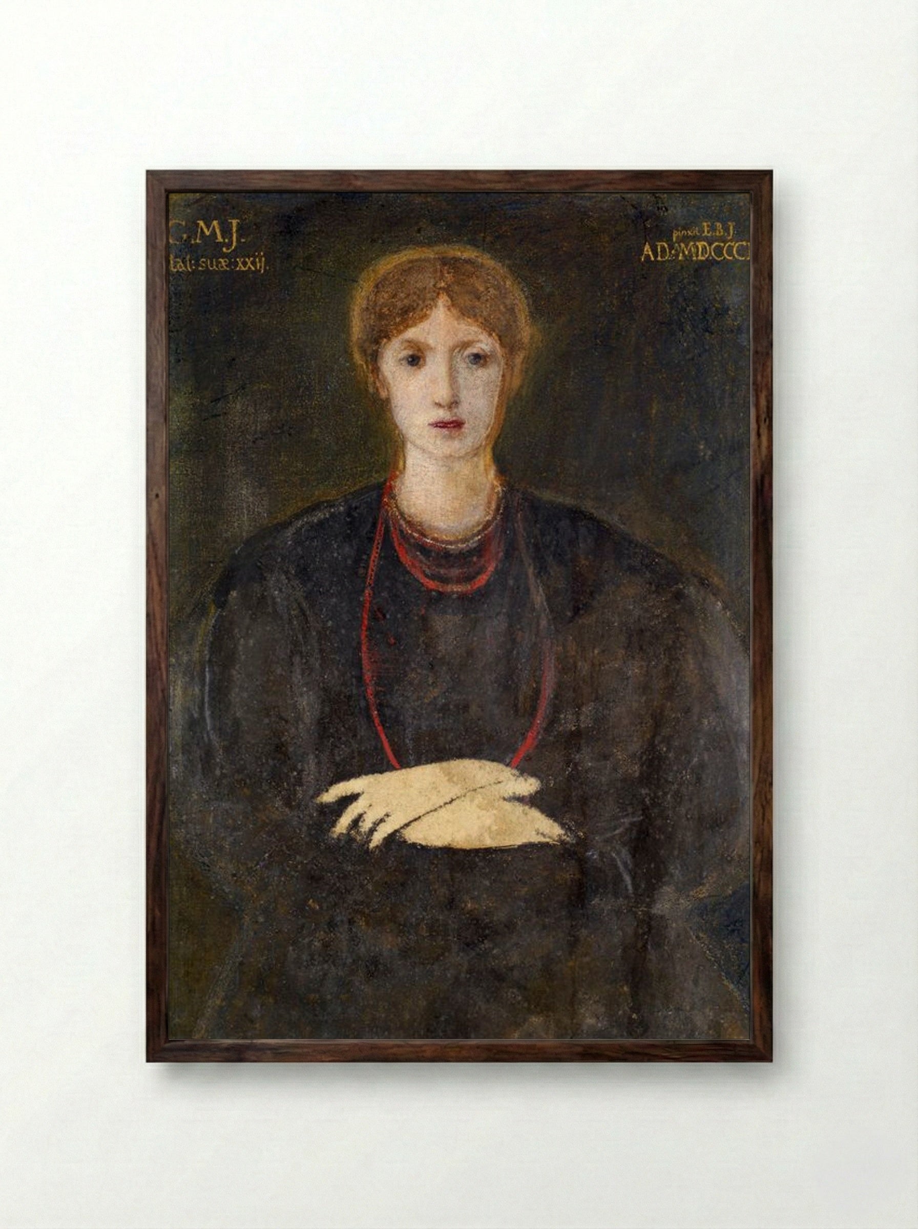 Portrait of Georgiana Burne-Jones at Age 22 - Edward Burne-Jones - Framed Print Dark Wood