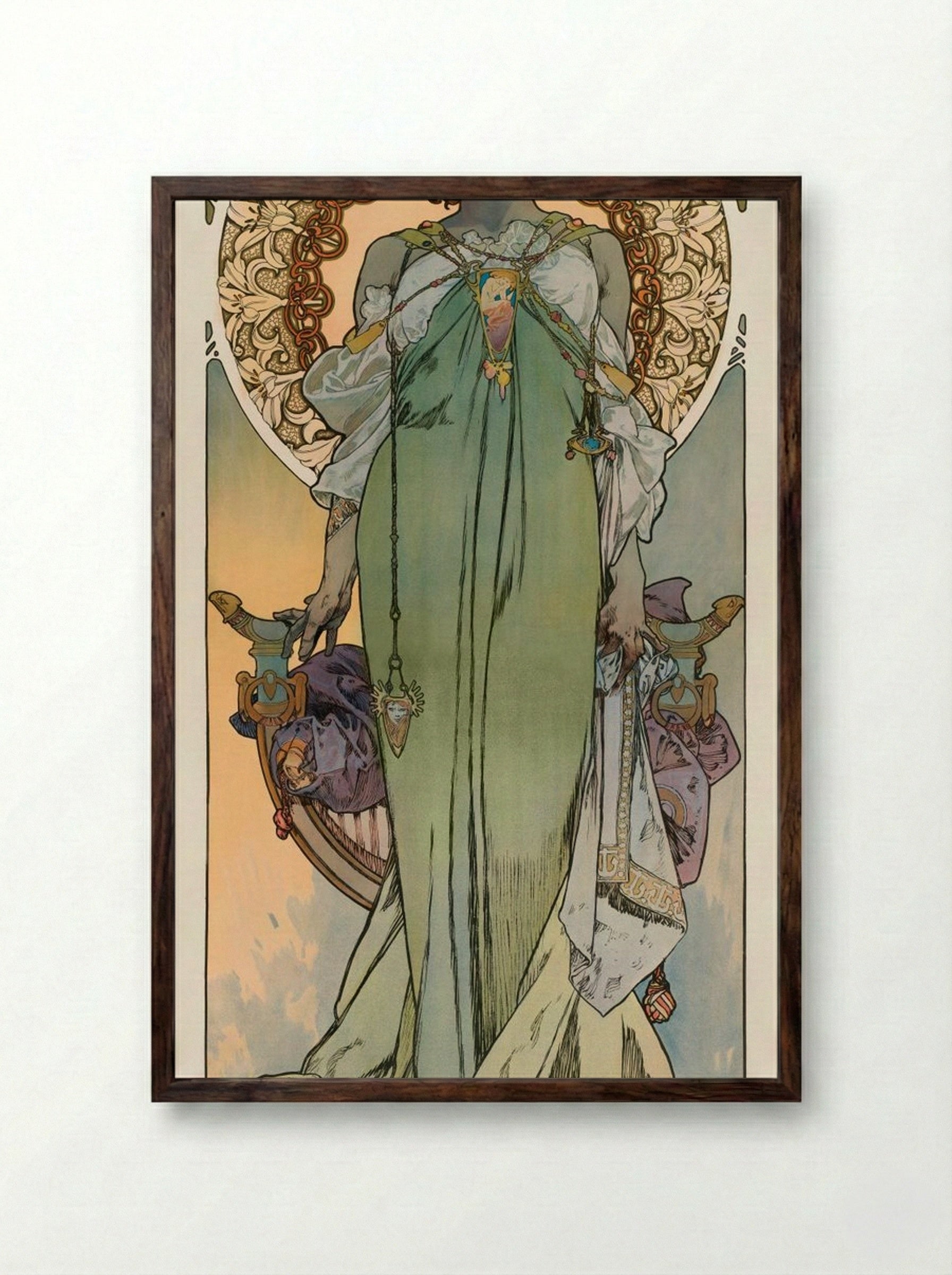 Leslie Carter - Alphonse Mucha - Framed Print Dark Wood