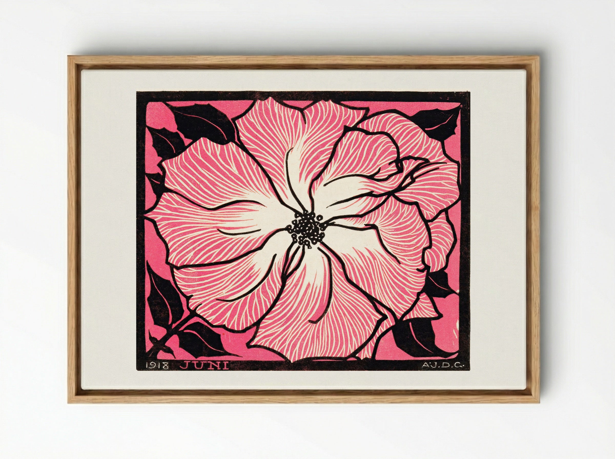 June (Floral Woodcut) - Julie de Graag - Framed Canvas Wood