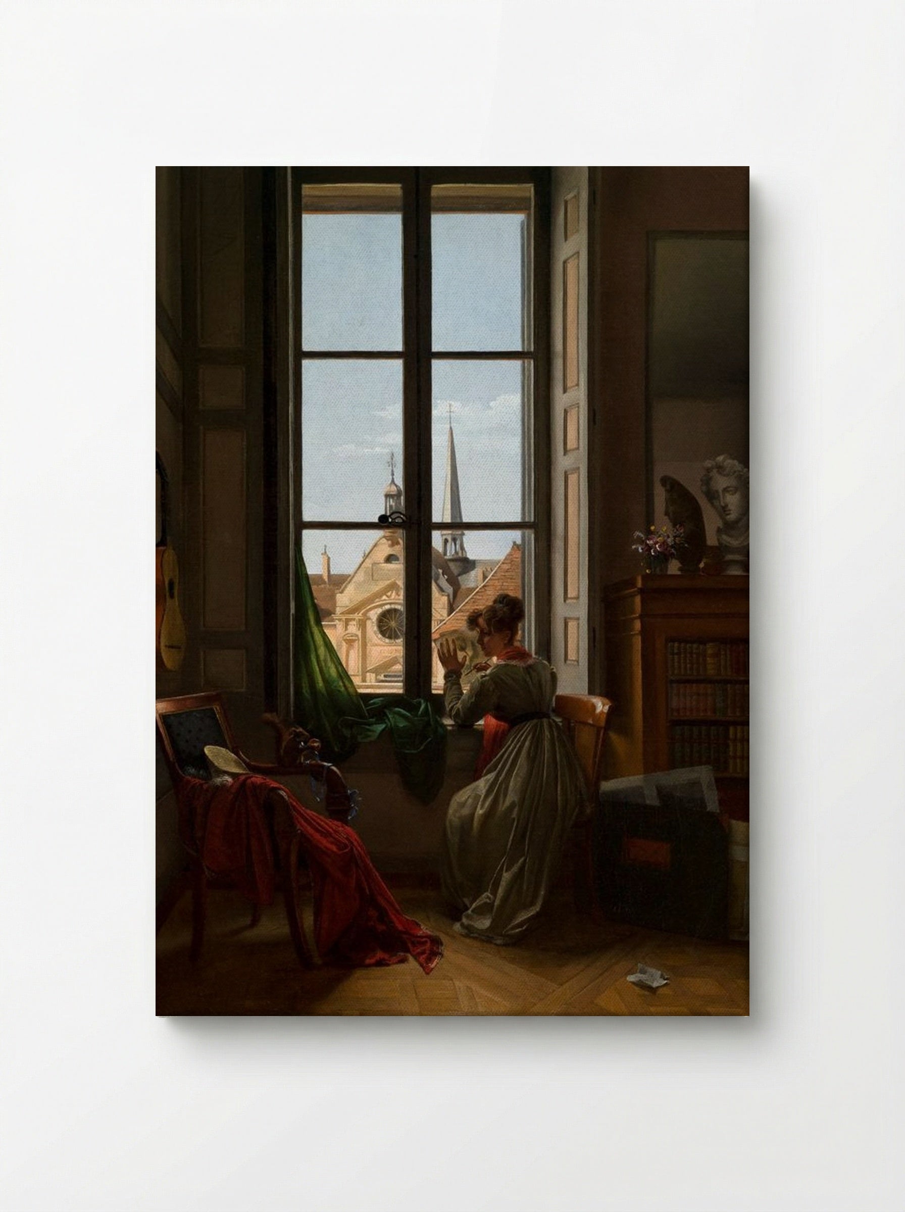 Interior with a Young Woman Drawing - Marie-Denise Villers - Canvas