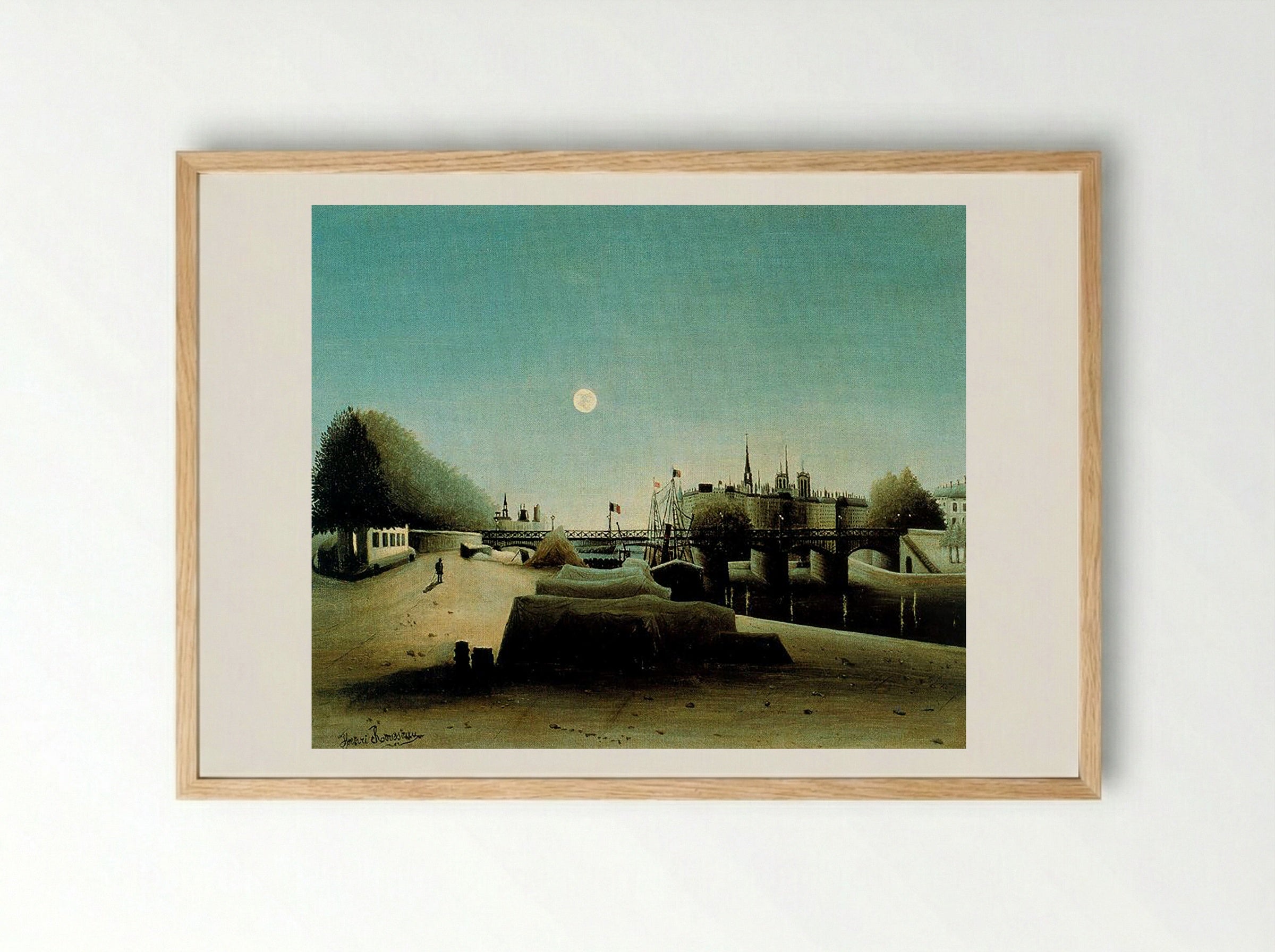 A View of the Ile Saint-Louis from Port Saint-Nicolas, Evening - Henri Rousseau - Framed Print Wood