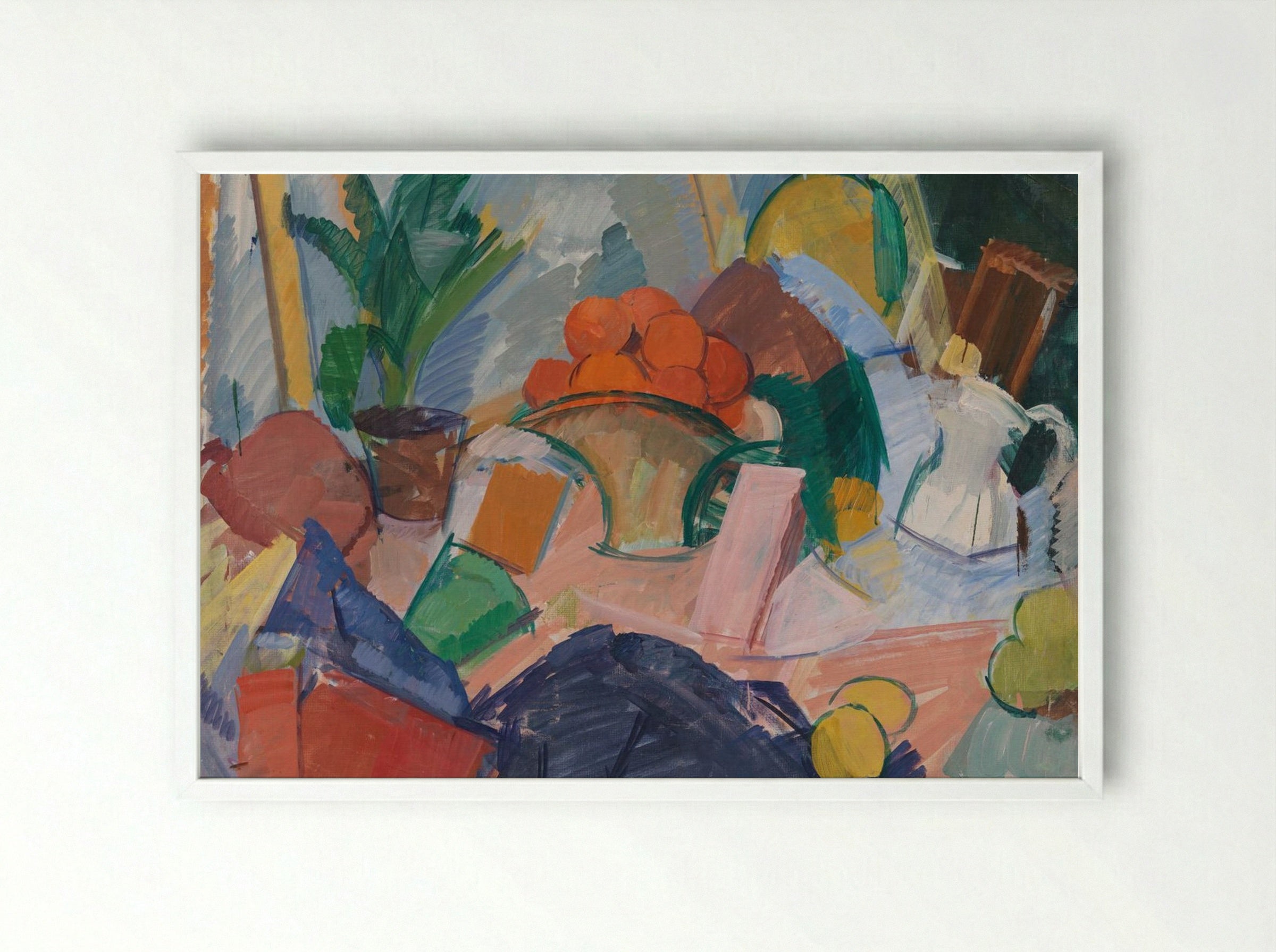 Still Life with Oranges in a Basket - Edvard Weie - Framed Print White