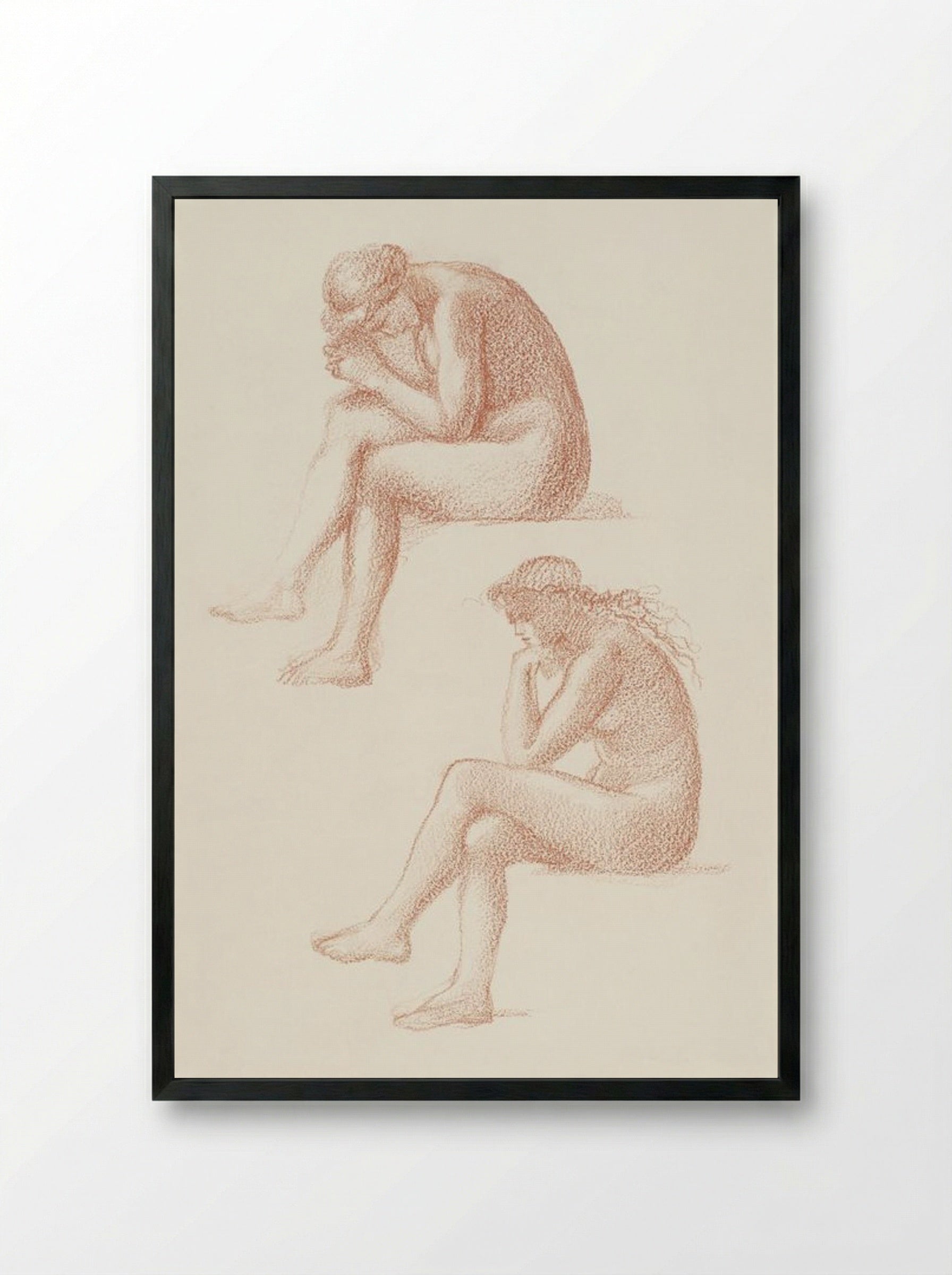 Two Studies for the Figure on the Right (From 'The Lament') - Edward Burne-Jones - Framed Print Black
