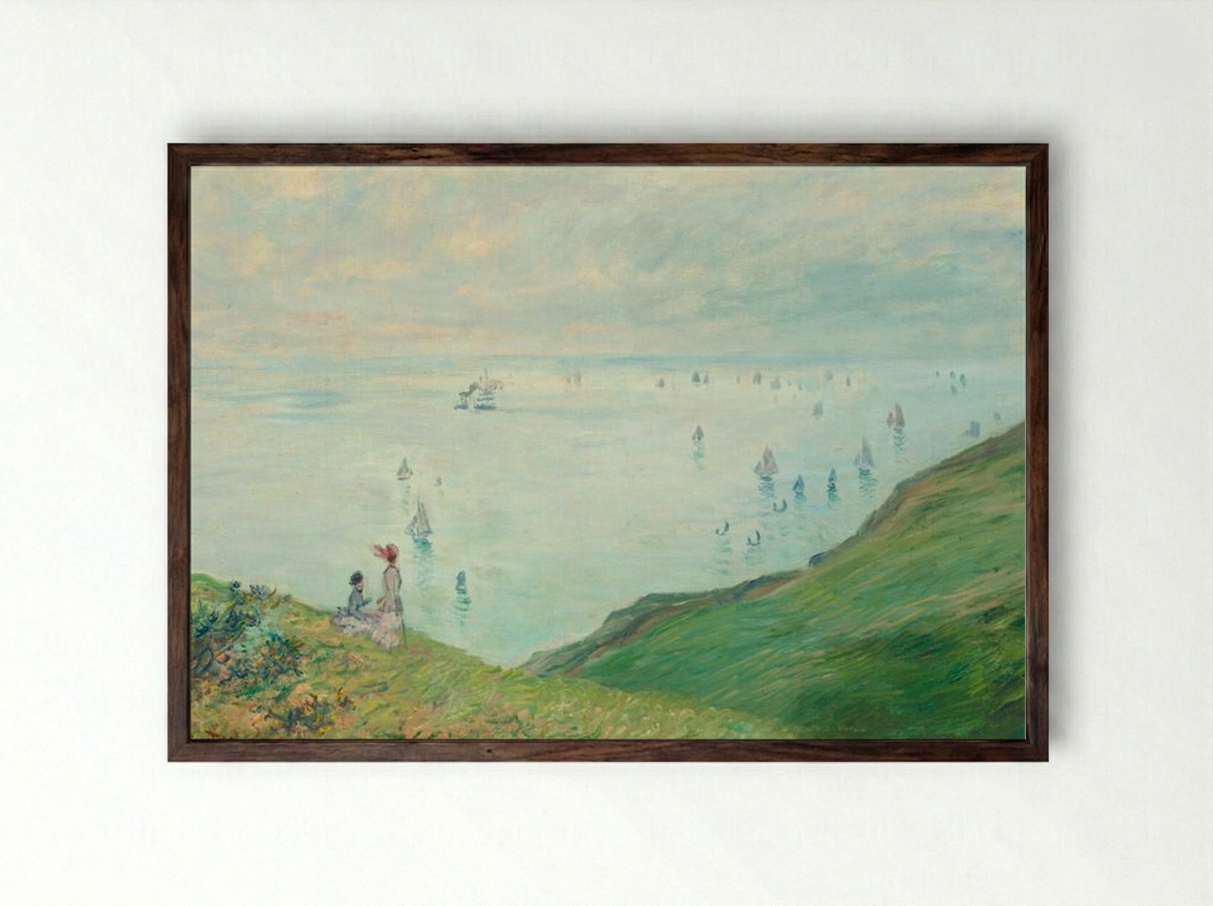 Cliffs at Pourville - Claude Monet - Framed Print Dark Wood