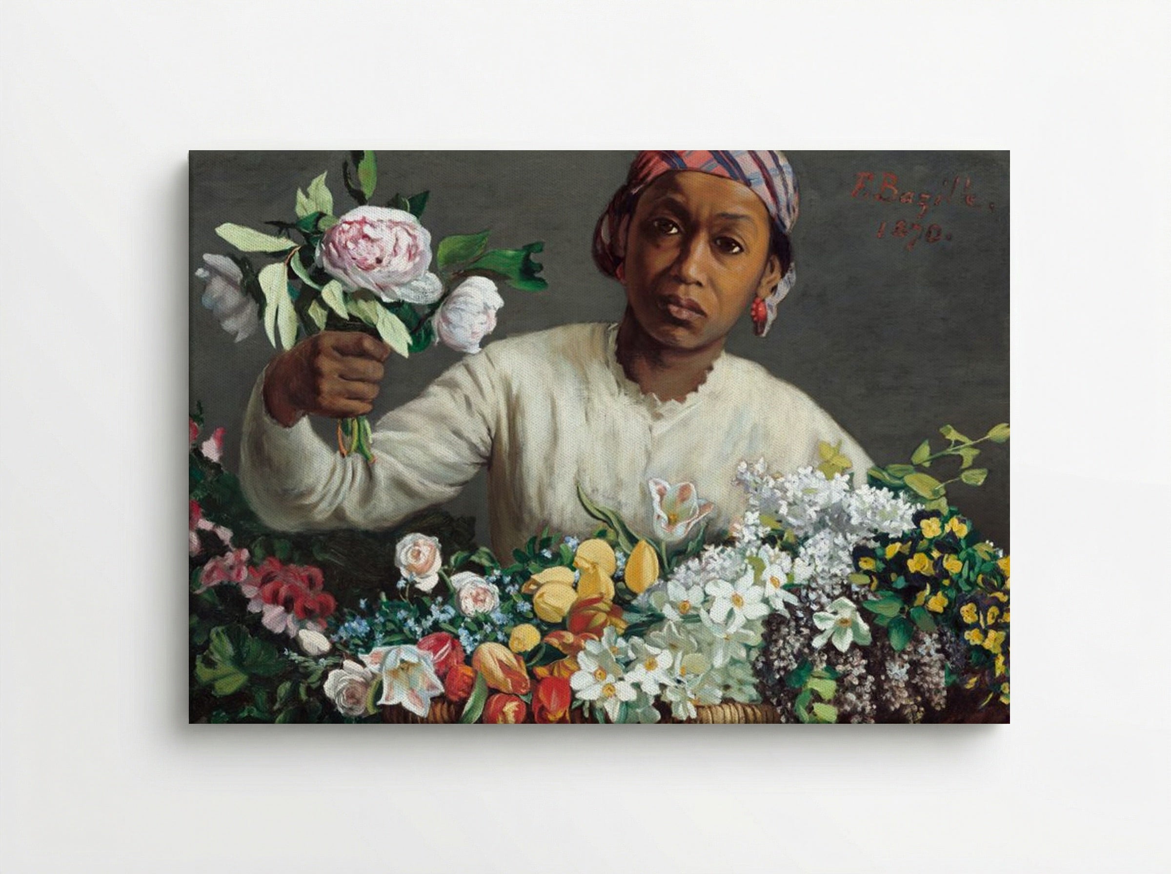 Young Woman with Peonies - Frédéric Bazille - Canvas