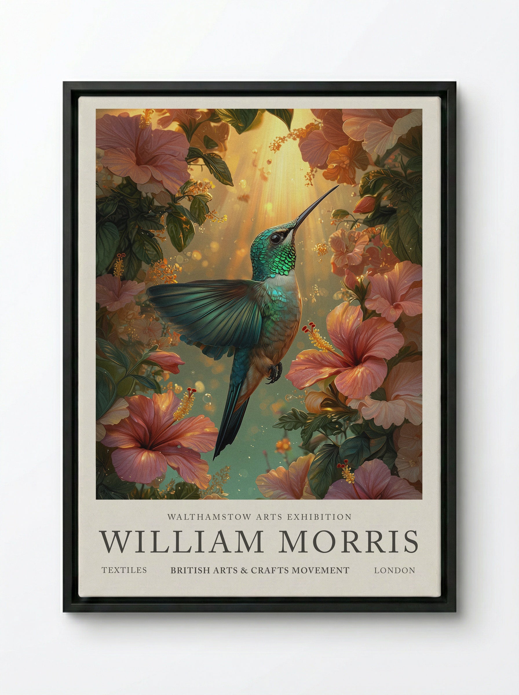 Hummingbird Halo - William Morris - Framed Canvas Black