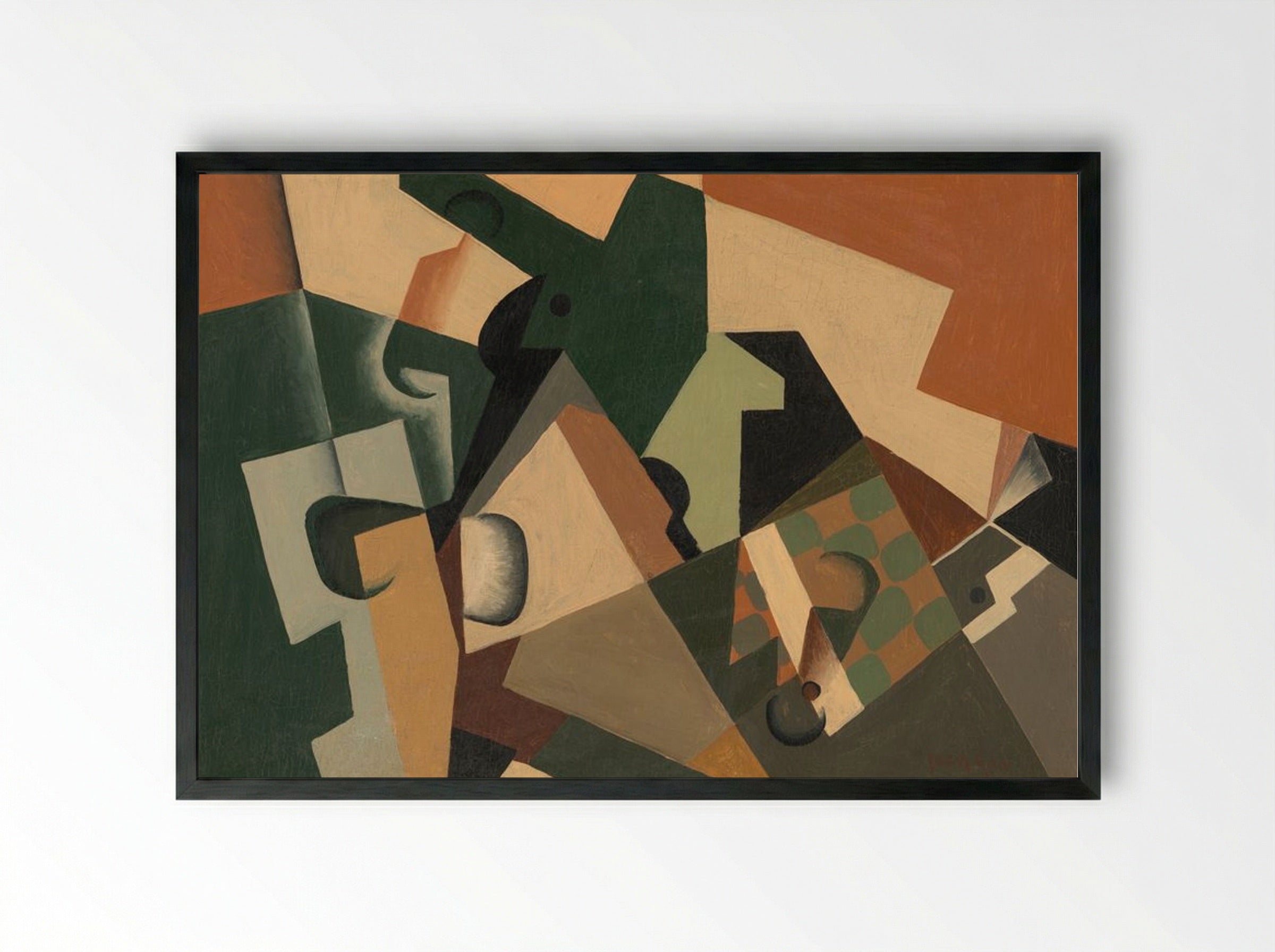 Glass and Checkerboard - Juan Gris - Framed Print Black